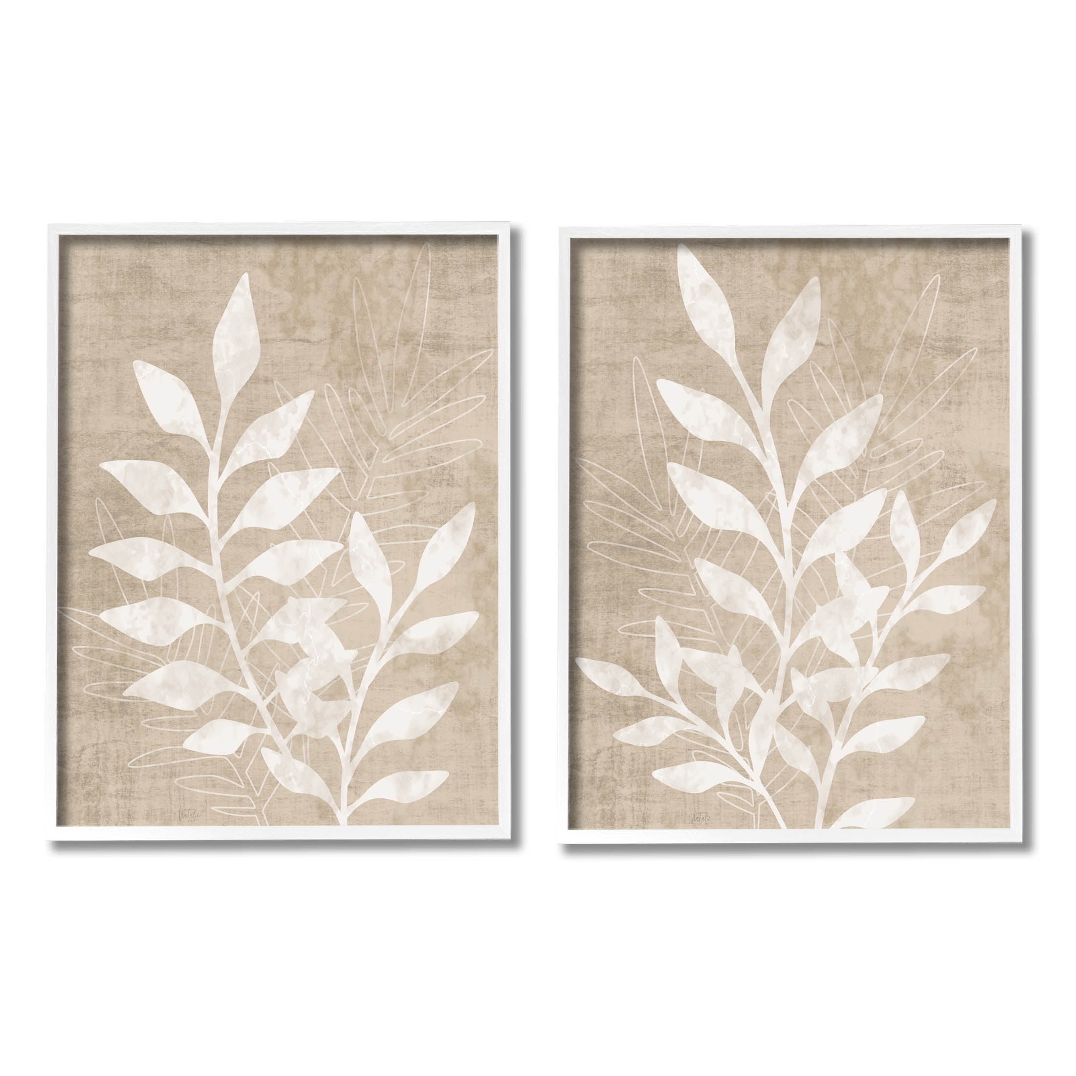 Stupell Industries Boho Botanical Leaf Silhouette Graphic Art White Framed Art Print Wall Art, Set of 2, Design by Natalie Carpentieri