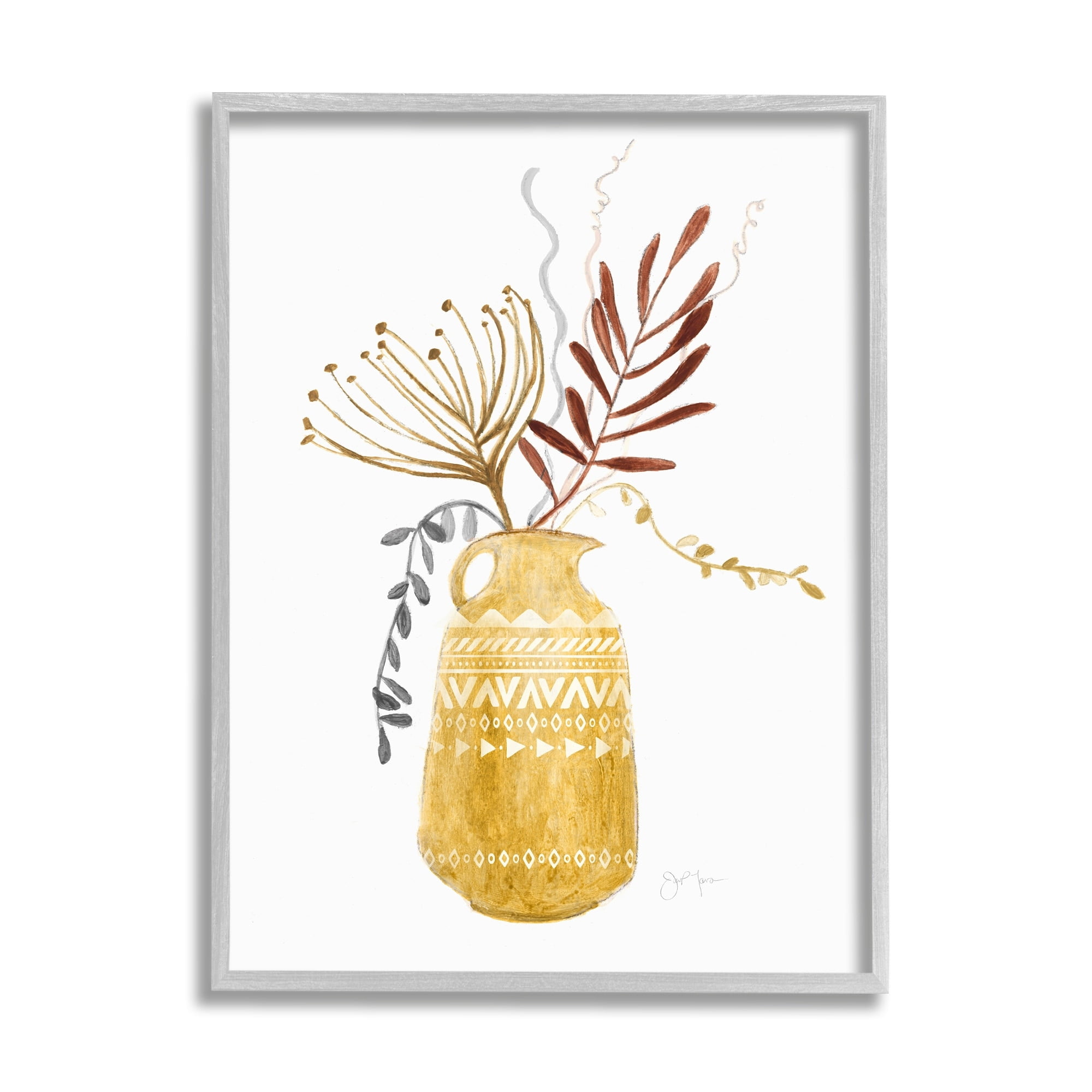 Stupell Industries Boho Botanical Still Life Geometric Aztec Patterned Vase,16 x 20, Design by Tava Studios