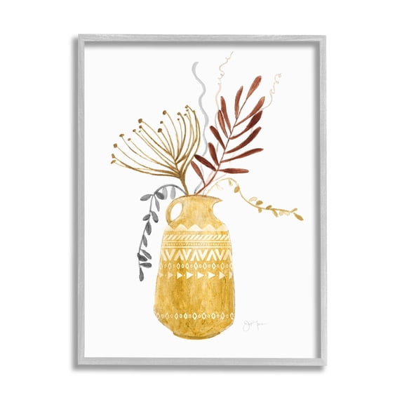 Stupell Industries Boho Botanical Still Life Geometric Aztec Patterned Vase,16 x 20, Design by Tava Studios