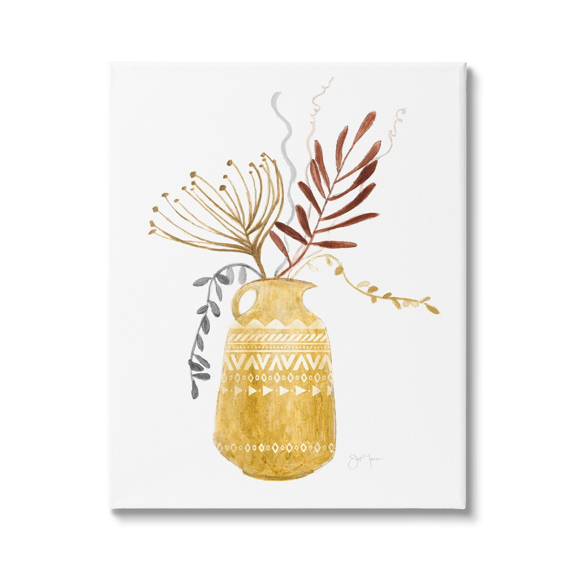 Stupell Industries Boho Botanical Still Life Geometric Aztec Patterned Vase,16 x 20, Design by Tava Studios