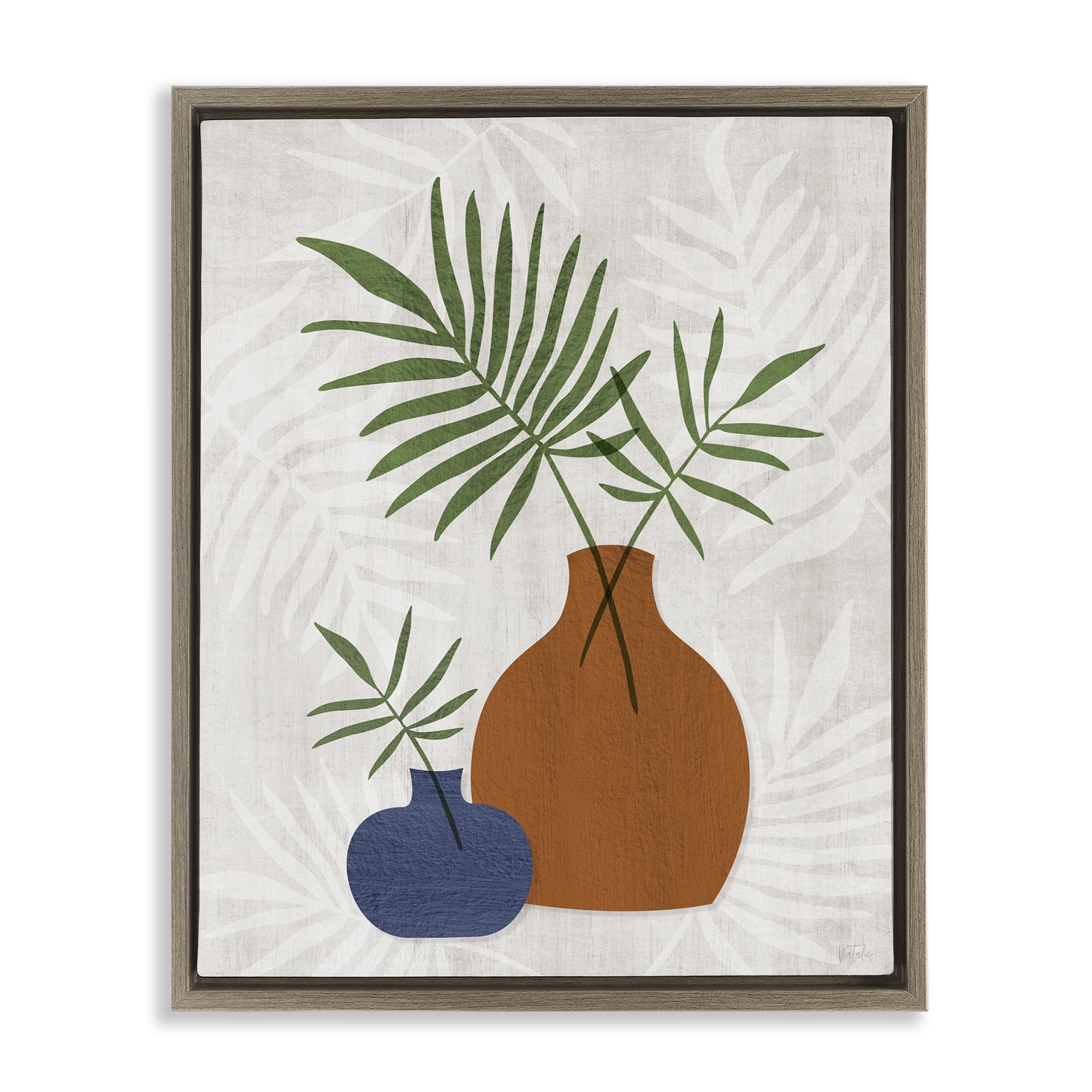 Stupell Industries Boho Botanical Vases Plants & Flowers Painting Brown Floater Framed Canvas Art Print Wall Art, 17 x 21