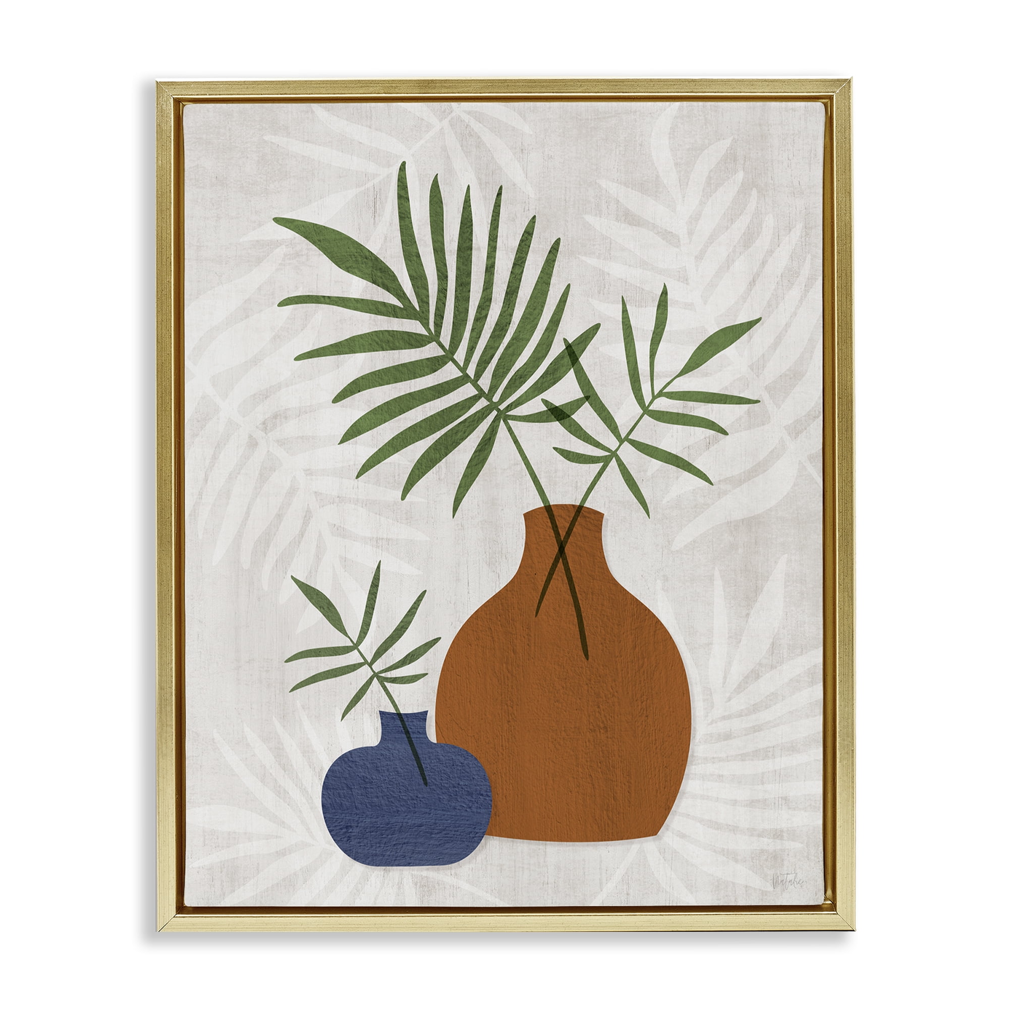 Stupell Industries Boho Botanical Vases Plants & Flowers Painting Gold Floater Framed Canvas Art Print Wall Art, 25 x 31