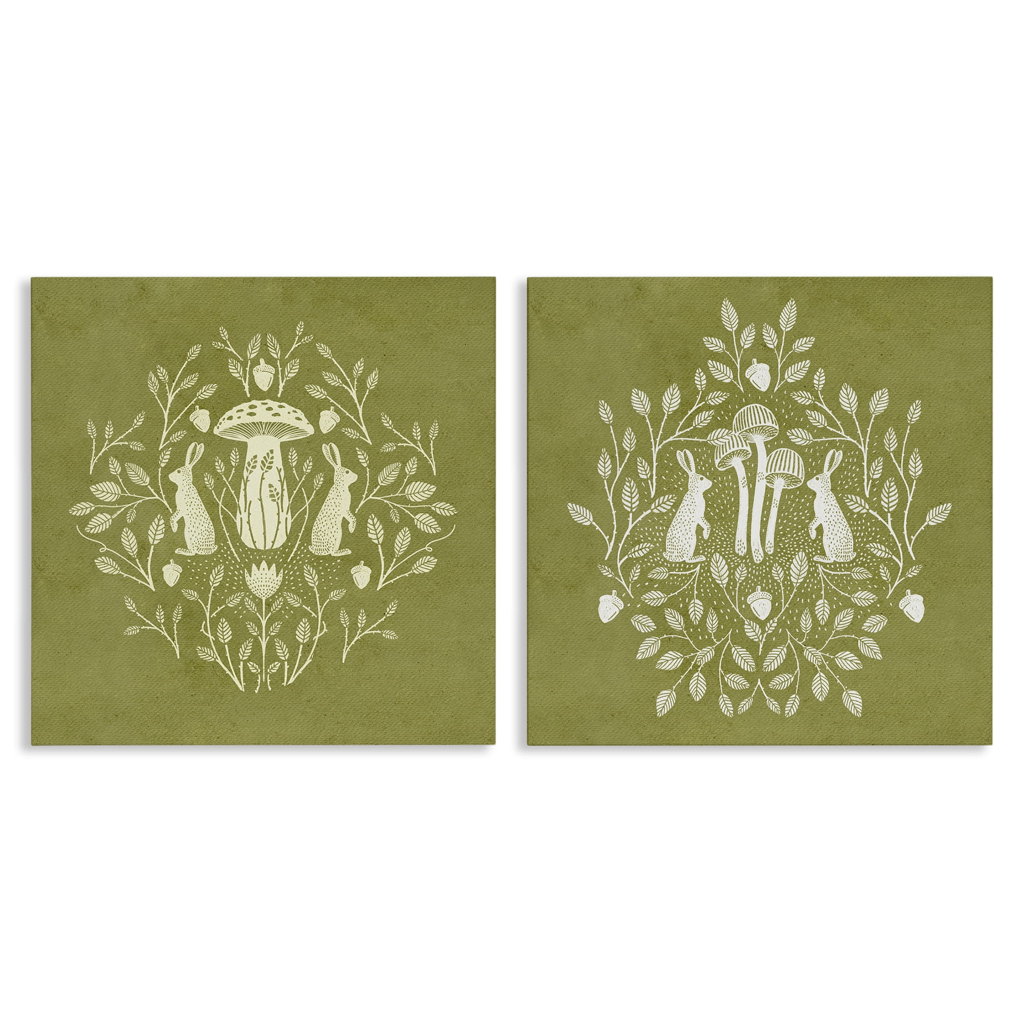 Stupell Industries Boho Bunnies & Mushrooms Animals Painting Wrapped Canvas Art Print Wall Art, 17 x 17, Set of 2