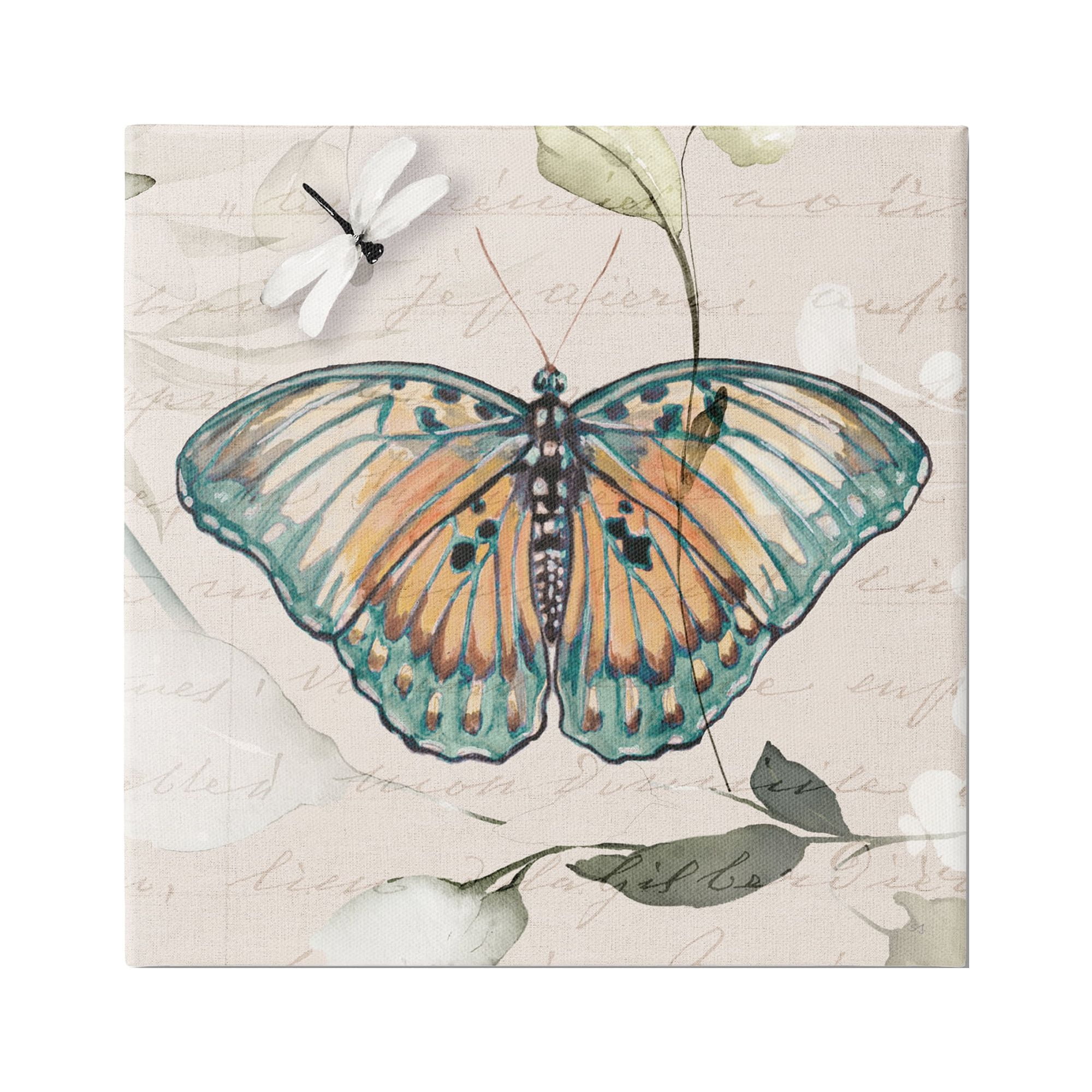 Stupell Industries Boho Butterfly with Script Animals & Insects Painting Gallery Wrapped Canvas Art Print Wall Art, 24 x 24