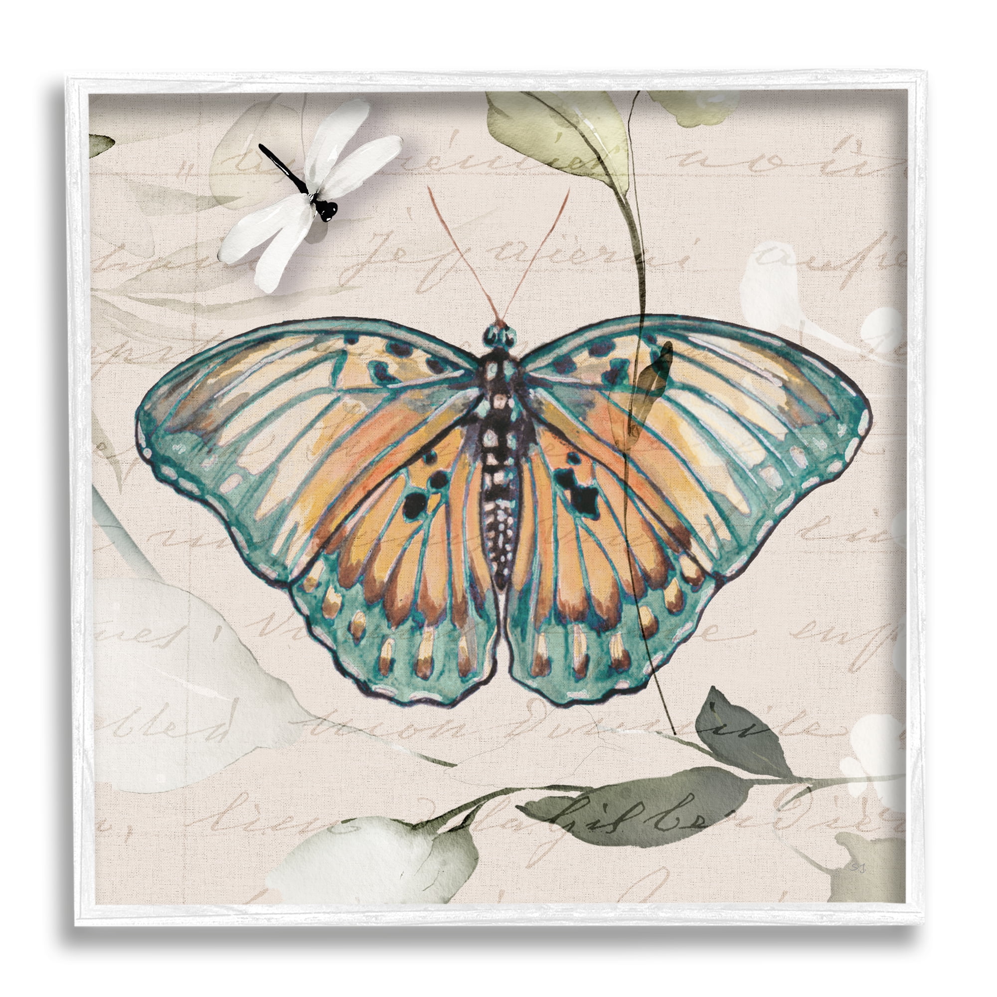 Stupell Industries Boho Butterfly with Script Animals & Insects Painting White Framed Art Print Wall Art, 12 x 12