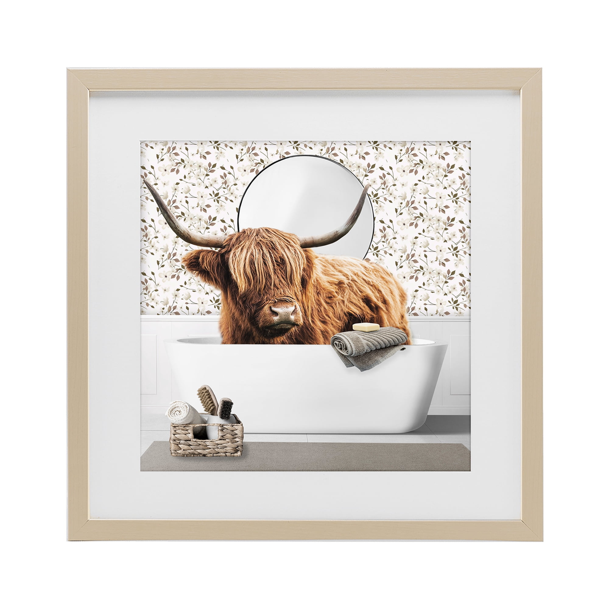 Stupell Industries Boho Cattle Bath Time Birch Framed Print Under Glass, design by CAD Designs