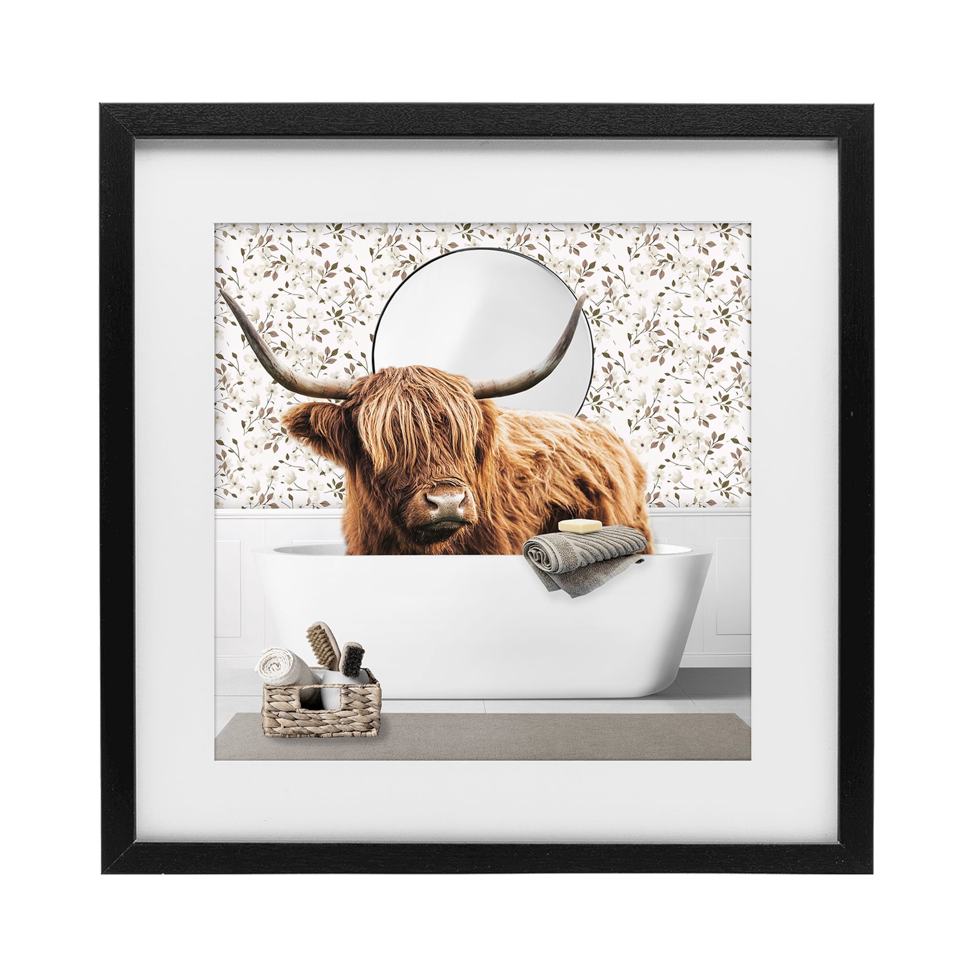 Stupell Industries Boho Cattle Bath Time Black Framed Print Under Glass, design by CAD Designs
