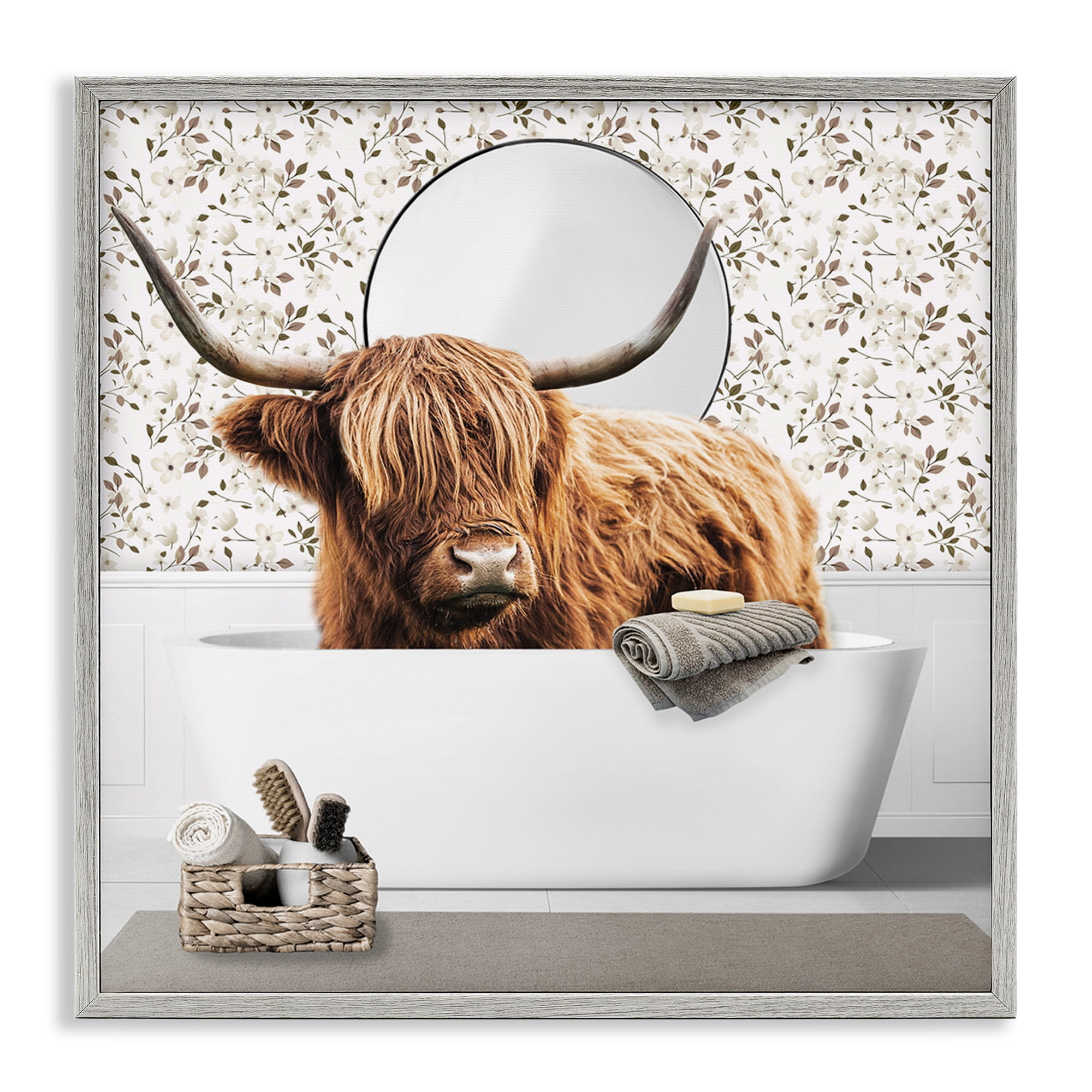Stupell Industries Boho Cattle Bath Time Gray Framed Giclee Art, design by CAD Designs
