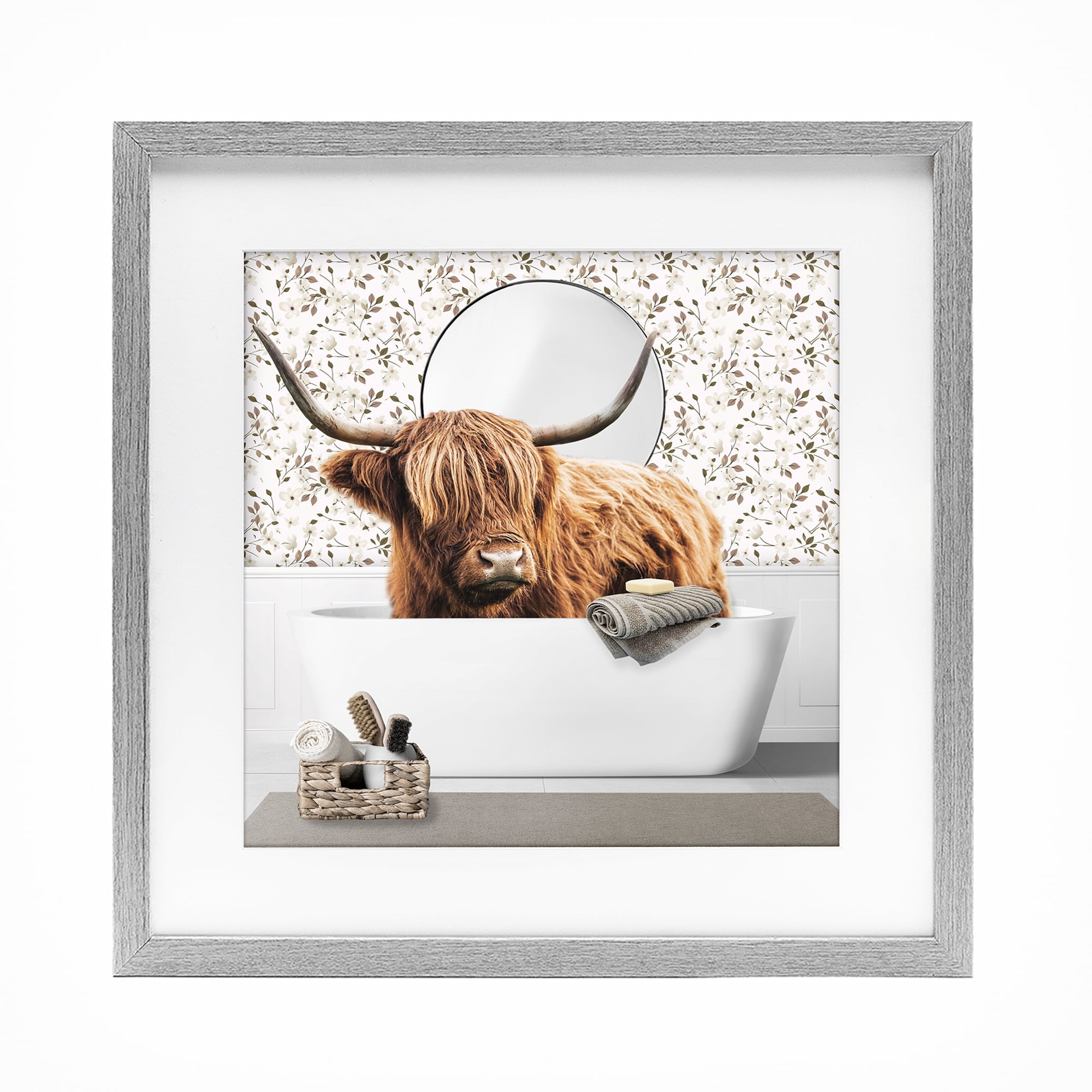 Stupell Industries Boho Cattle Bath Time Gray Framed Print Under Glass, design by CAD Designs