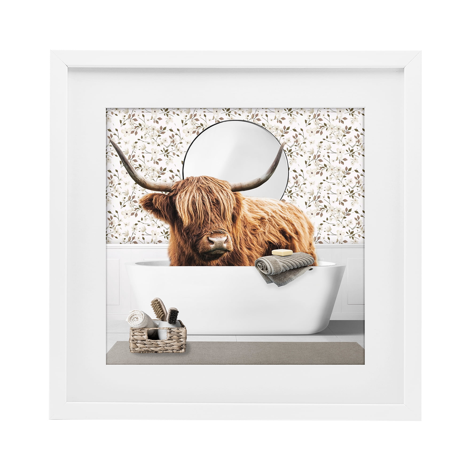 Stupell Industries Boho Cattle Bath Time White Framed Print Under Glass, design by CAD Designs