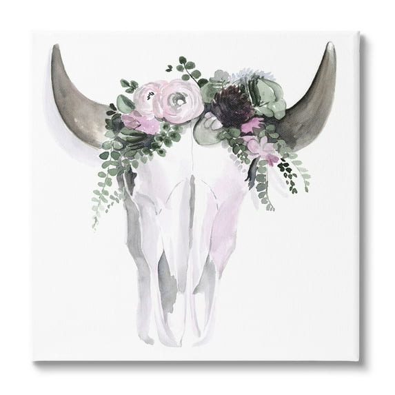 Stupell Industries Boho Cattle Skull Floral Garland Animals & Insects Painting Gallery Wrapped Canvas Print Wall Art