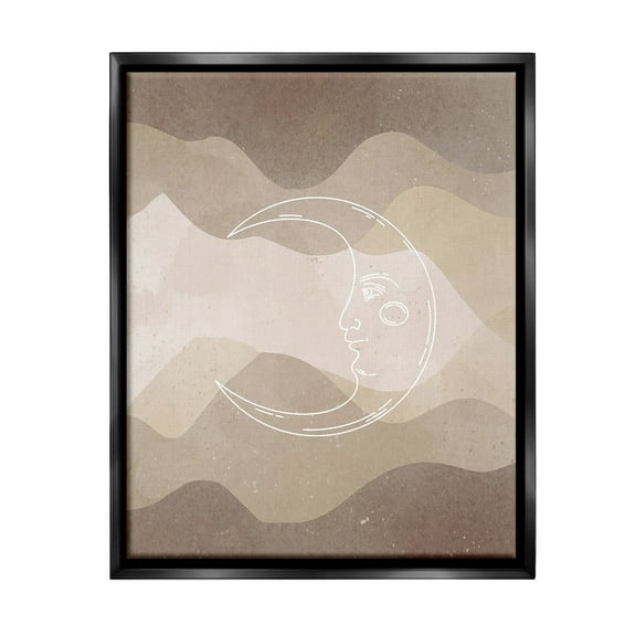 Stupell Industries Boho Celestial Moon Landscape Painting Black Floater Framed Canvas Art Print Wall Art, 17 x 21
