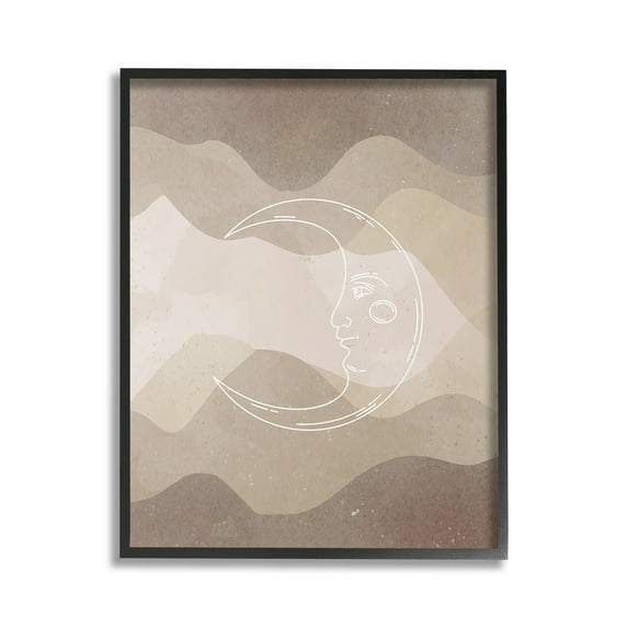 Stupell Industries Boho Celestial Moon Landscape Painting Black Framed Art Print Wall Art, 16 x 20