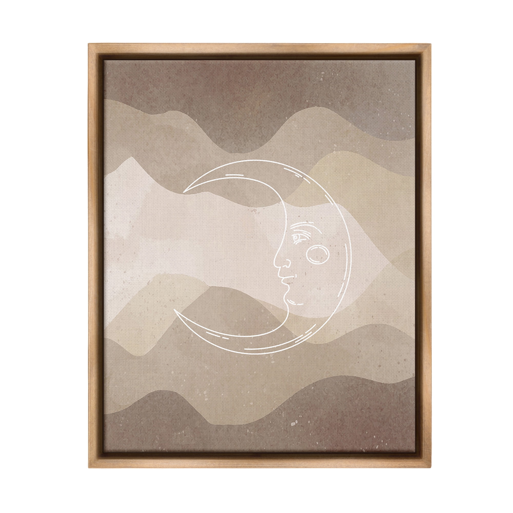 Stupell Industries Boho Celestial Moon Landscape Painting Brown Floater Framed Canvas Art Print Wall Art, 25 x 31