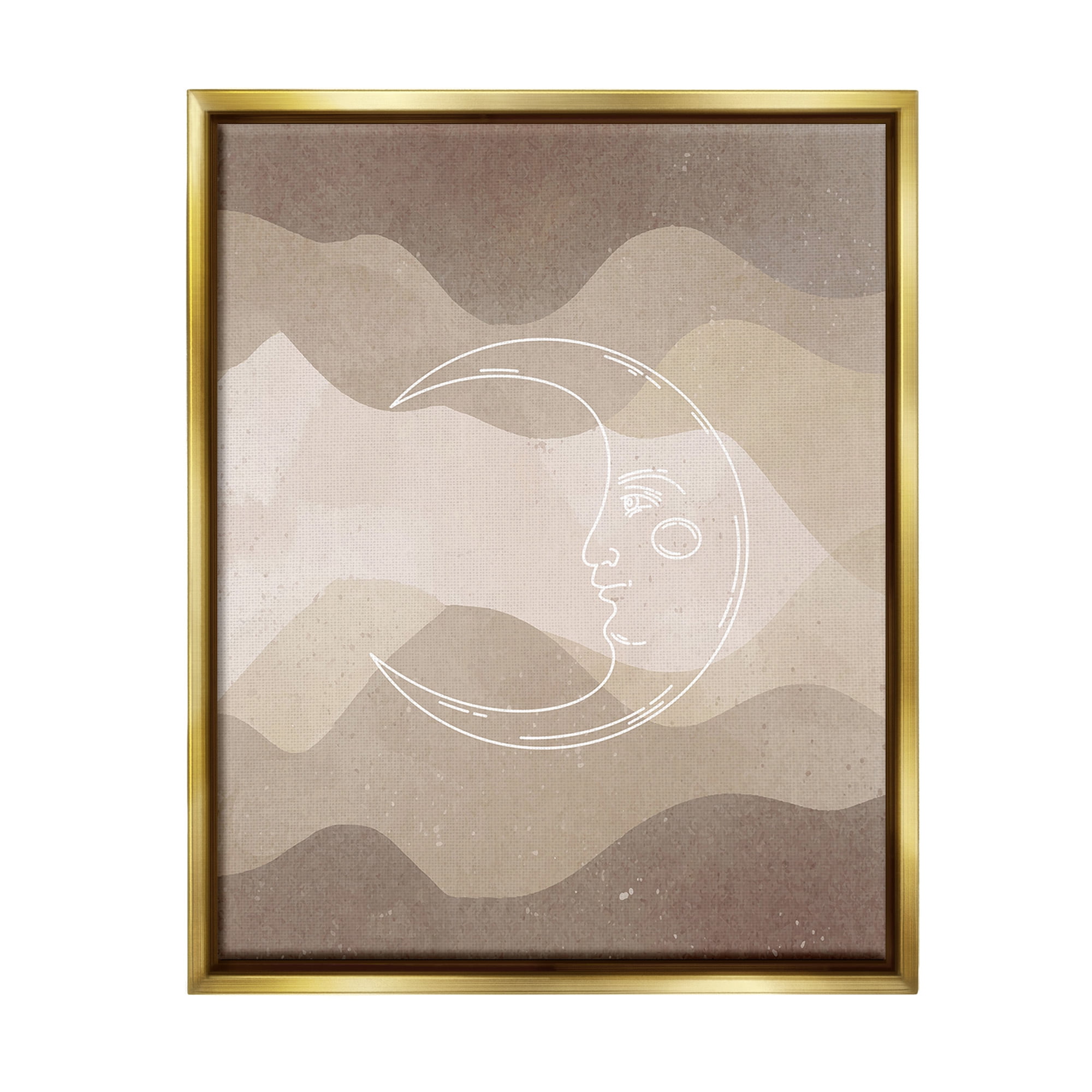 Stupell Industries Boho Celestial Moon Landscape Painting Gold Floater Framed Canvas Art Print Wall Art, 17 x 21