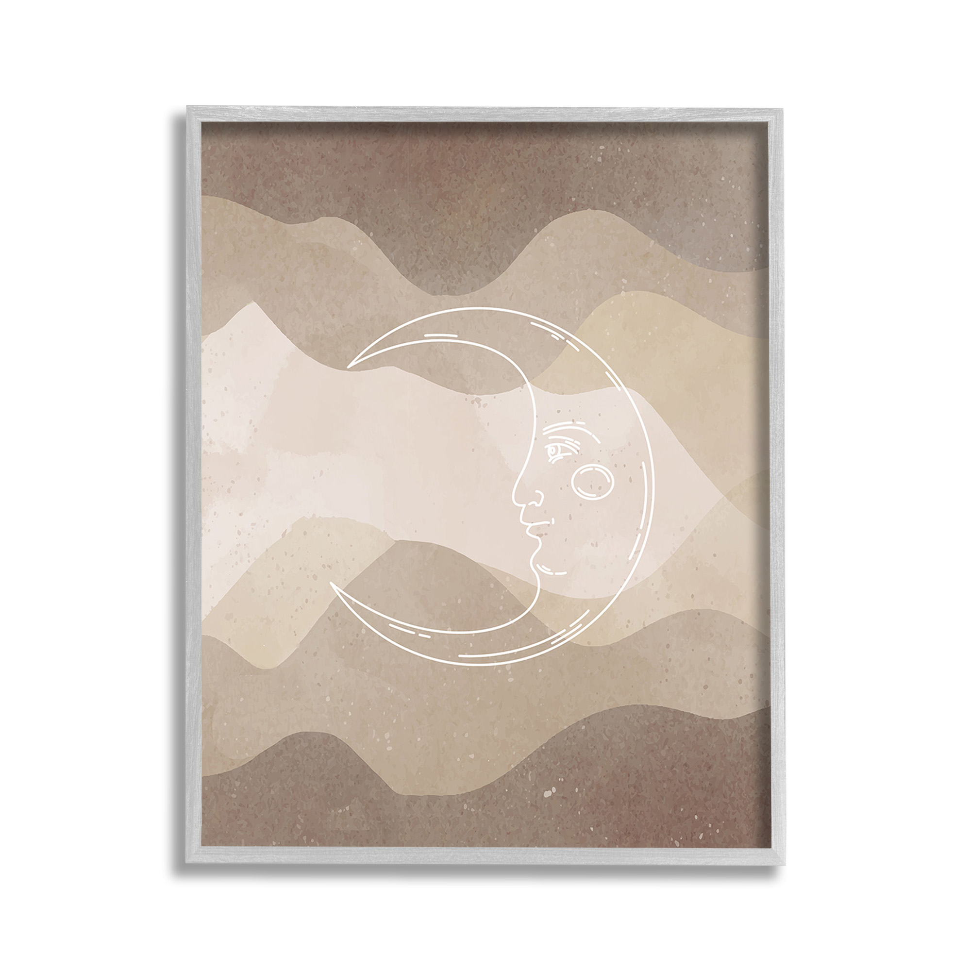 Stupell Industries Boho Celestial Moon Landscape Painting Gray Framed Art Print Wall Art, 11 x 14