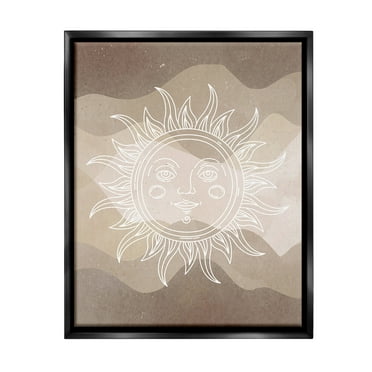 Stupell Industries Boho Celestial Sun Landscape Painting Black Floater Framed Canvas Art Print Wall Art, 17 x 21