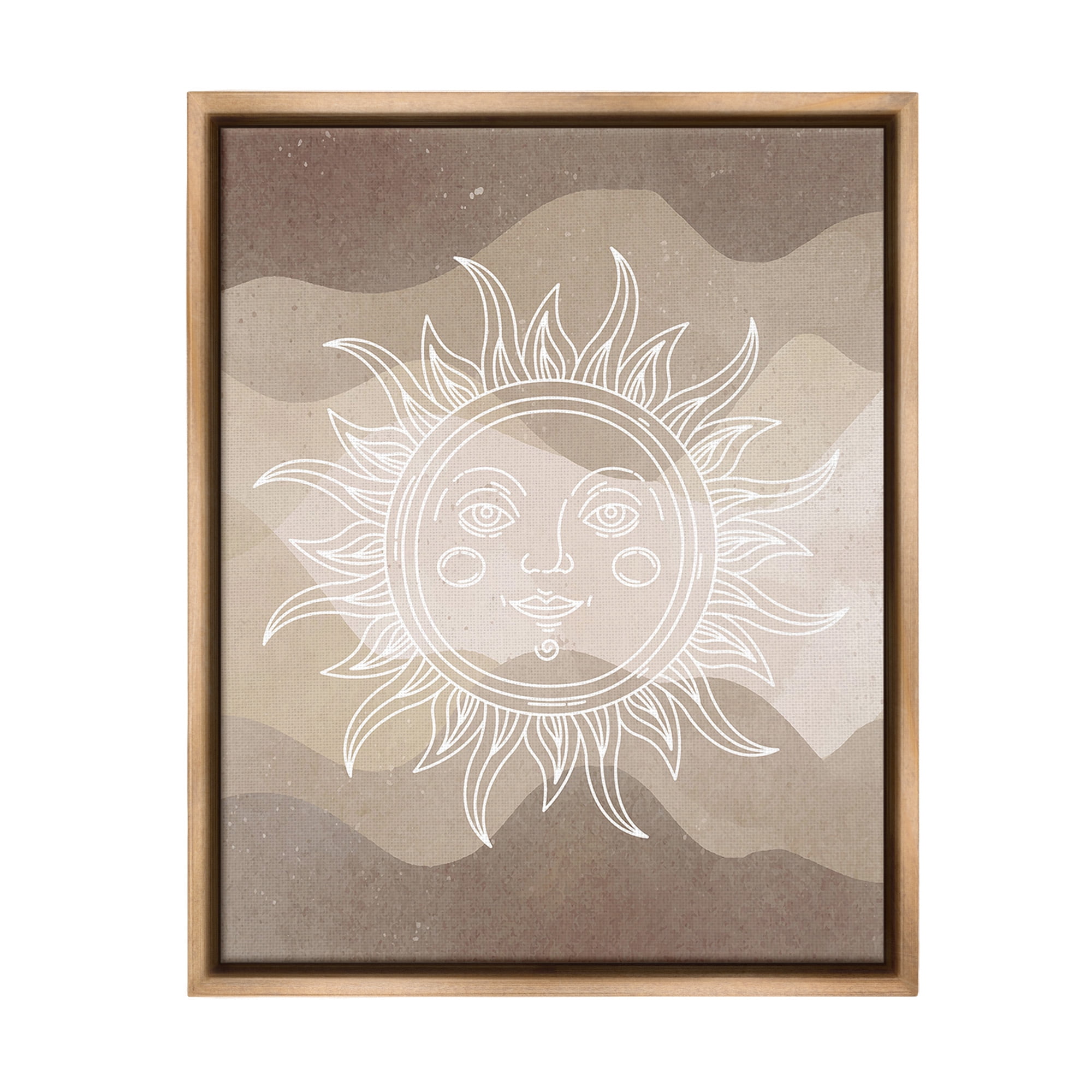 Stupell Industries Boho Celestial Sun Landscape Painting Brown Floater Framed Canvas Art Print Wall Art, 25 x 31