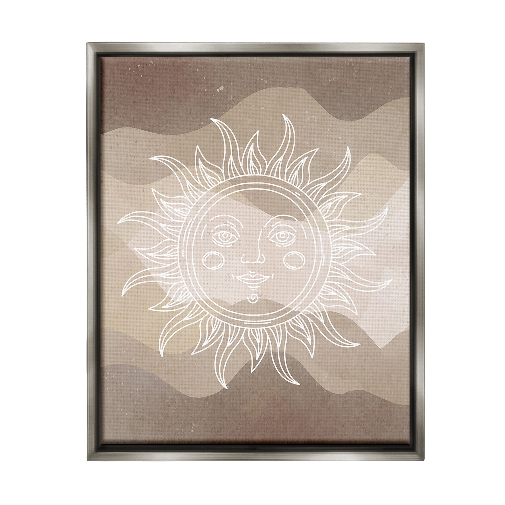 Stupell Industries Boho Celestial Sun Landscape Painting Gray Floater Framed Canvas Art Print Wall Art, 17 x 21