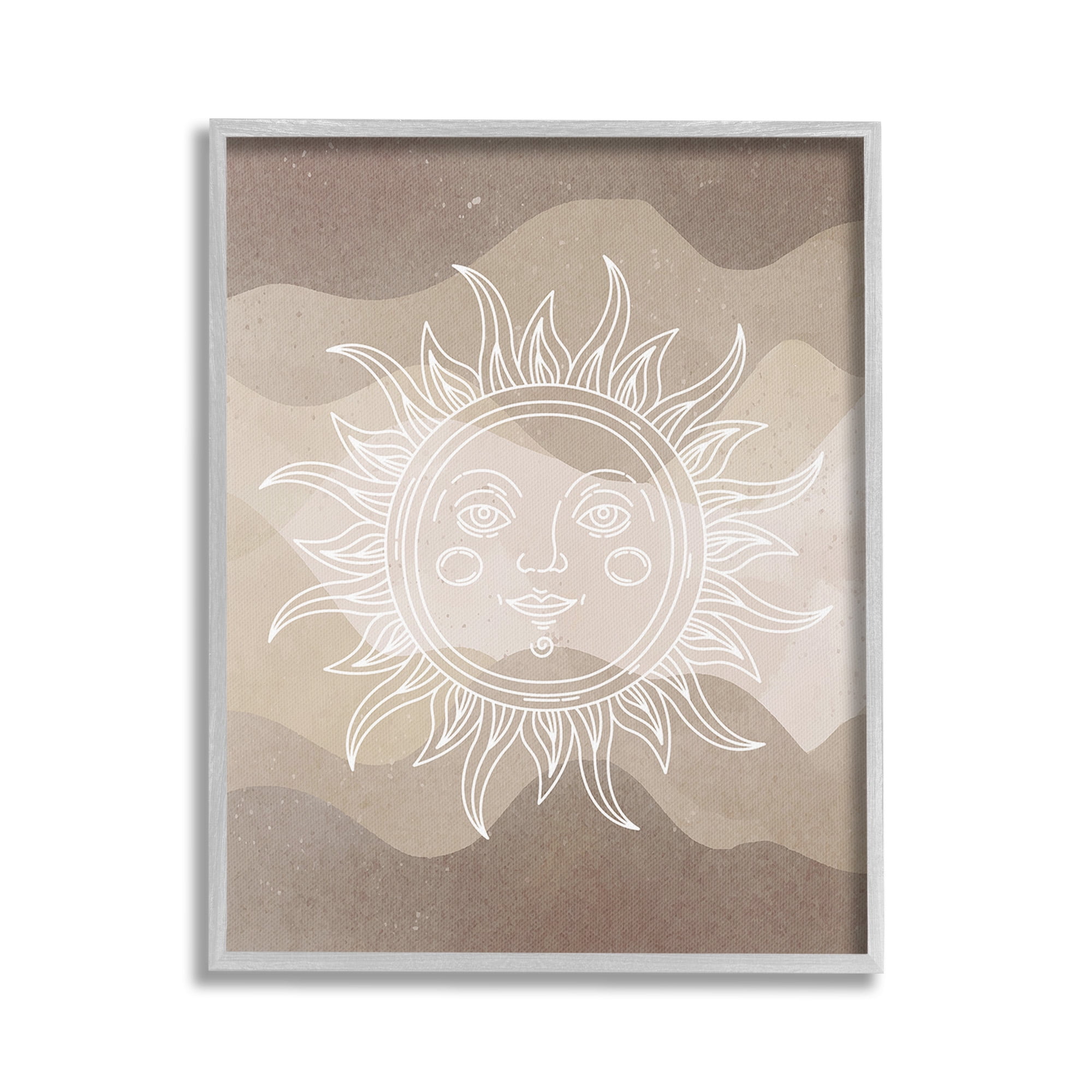 Stupell Industries Boho Celestial Sun Landscape Painting Gray Framed Art Print Wall Art, 24 x 30