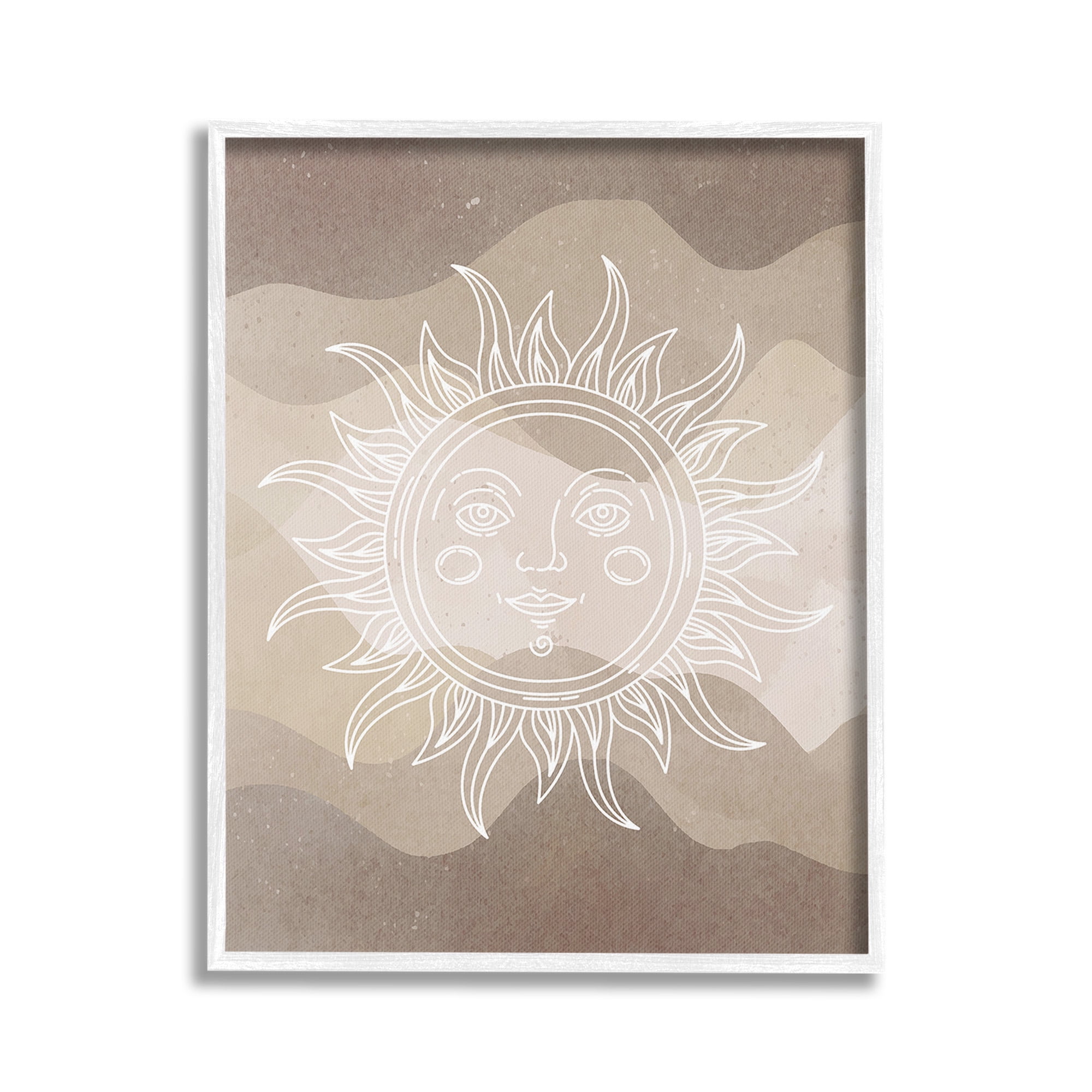 Stupell Industries Boho Celestial Sun Landscape Painting White Framed Art Print Wall Art, 16 x 20