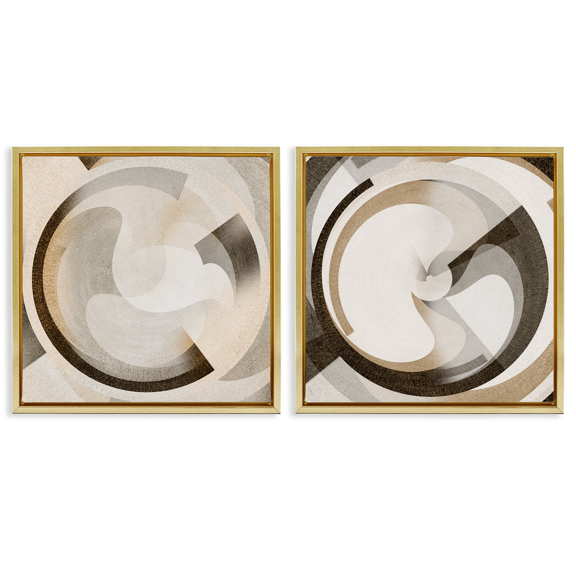 Stupell Industries Boho Centric Vortex Abstract Painting Gold Floater Framed Canvas Art Print Wall Art, 18 x 18, Set of 2