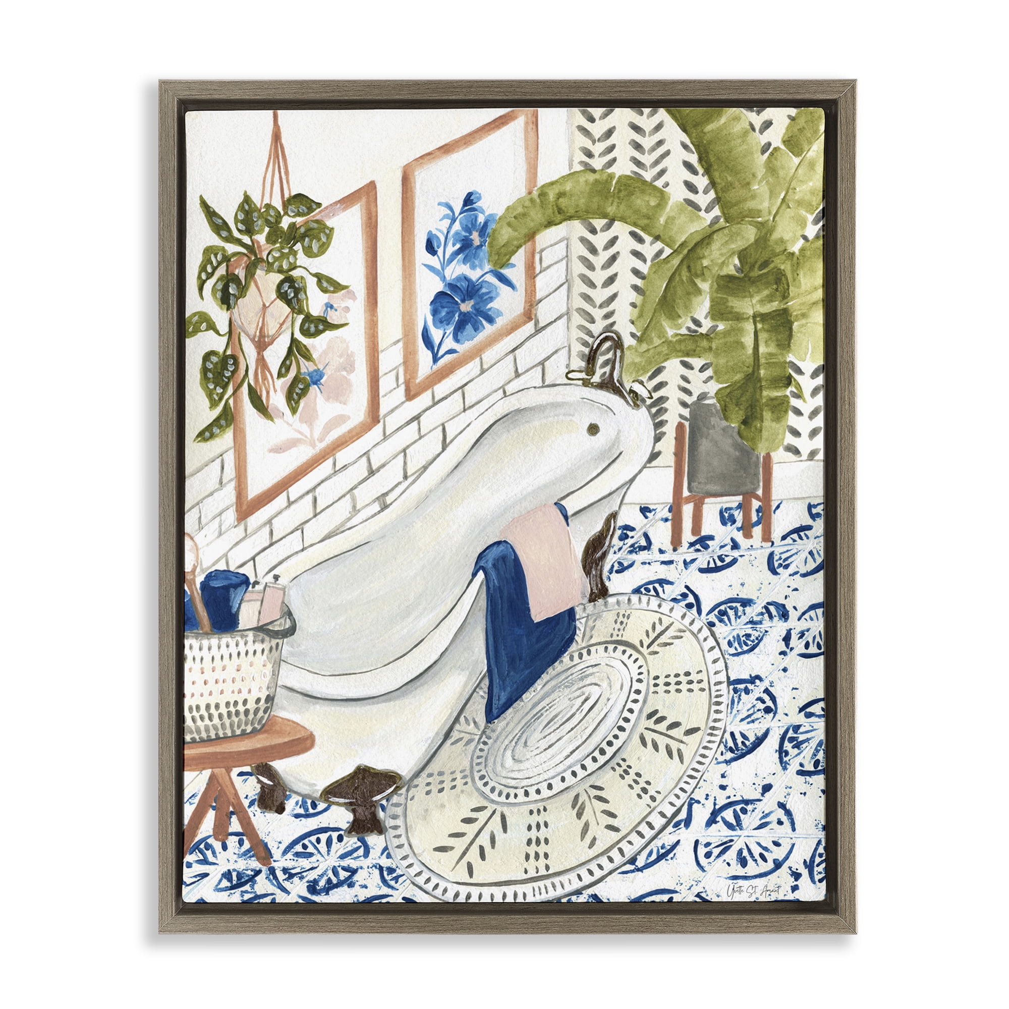 Stupell Industries Boho Chic Bathtub Typography Painting Brown Floater Framed Canvas Art Print Wall Art, 17 x 21