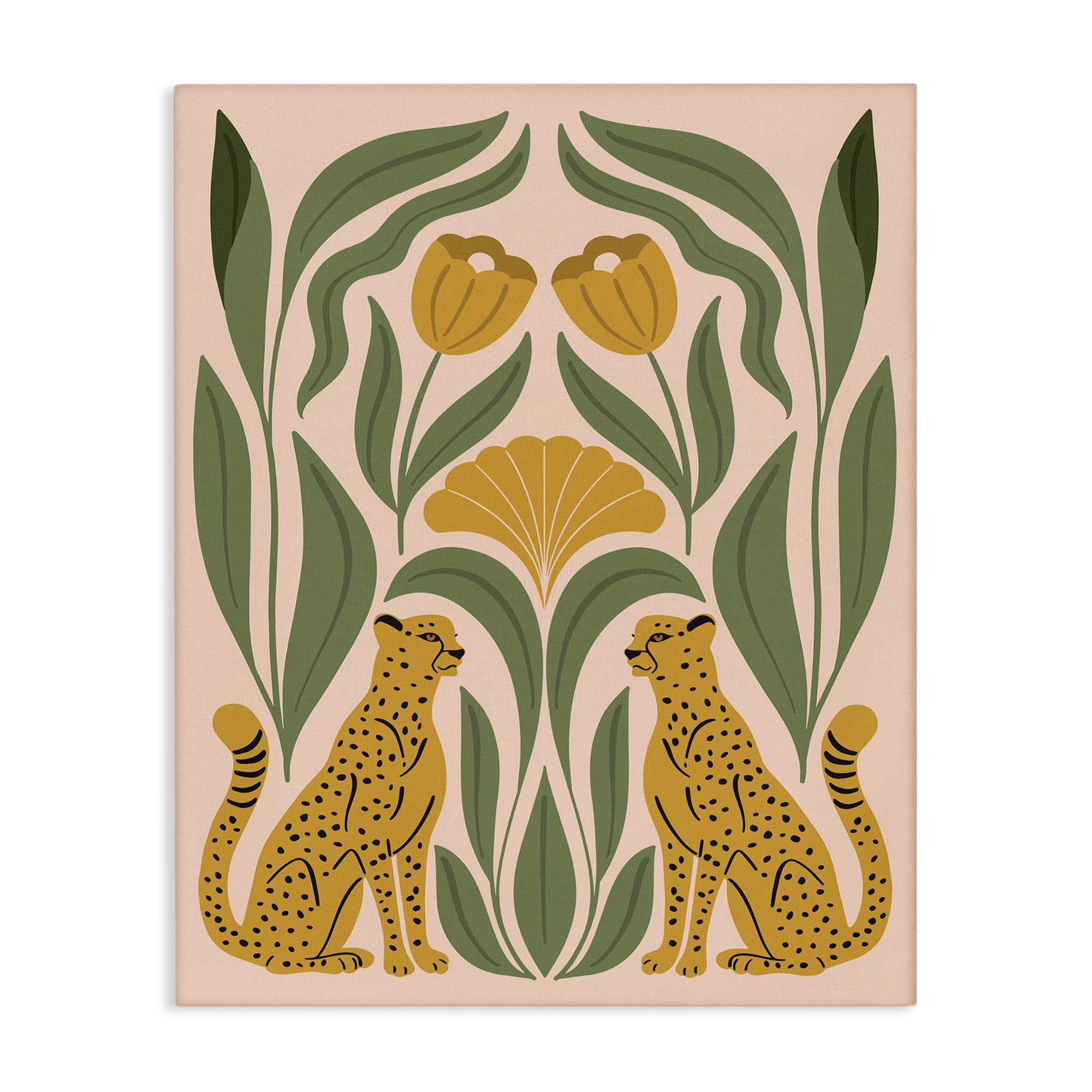 Stupell Industries Boho Chic Mirrored Leopards Plants & Flowers Painting Wrapped Canvas Art Print Wall Art, 36 x 48