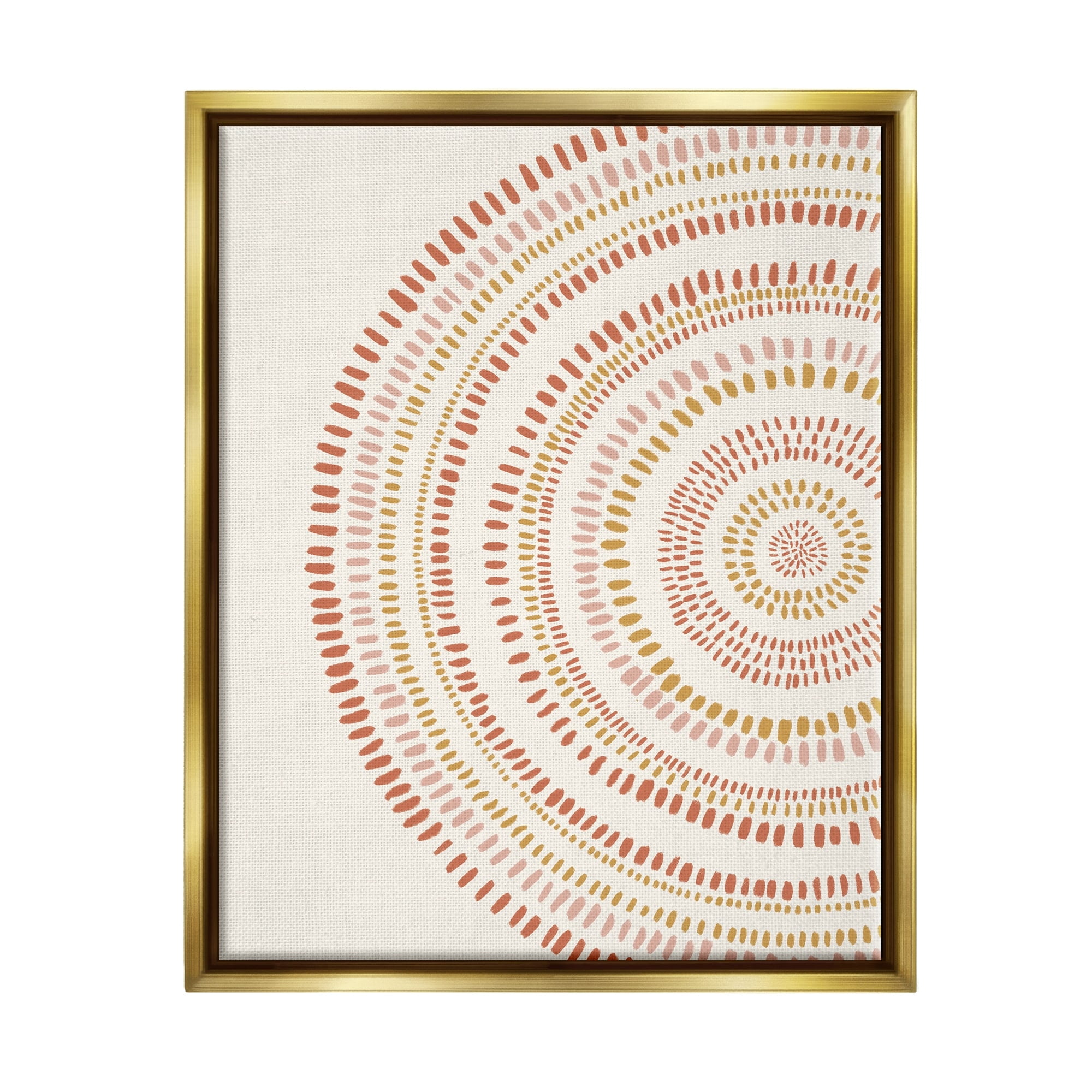Stupell Industries Boho Circle Striped Pattern Abstract Red Yellow Tones Metallic Gold Framed Floating Canvas Wall Art, 24x30, by Nancy McKenzie
