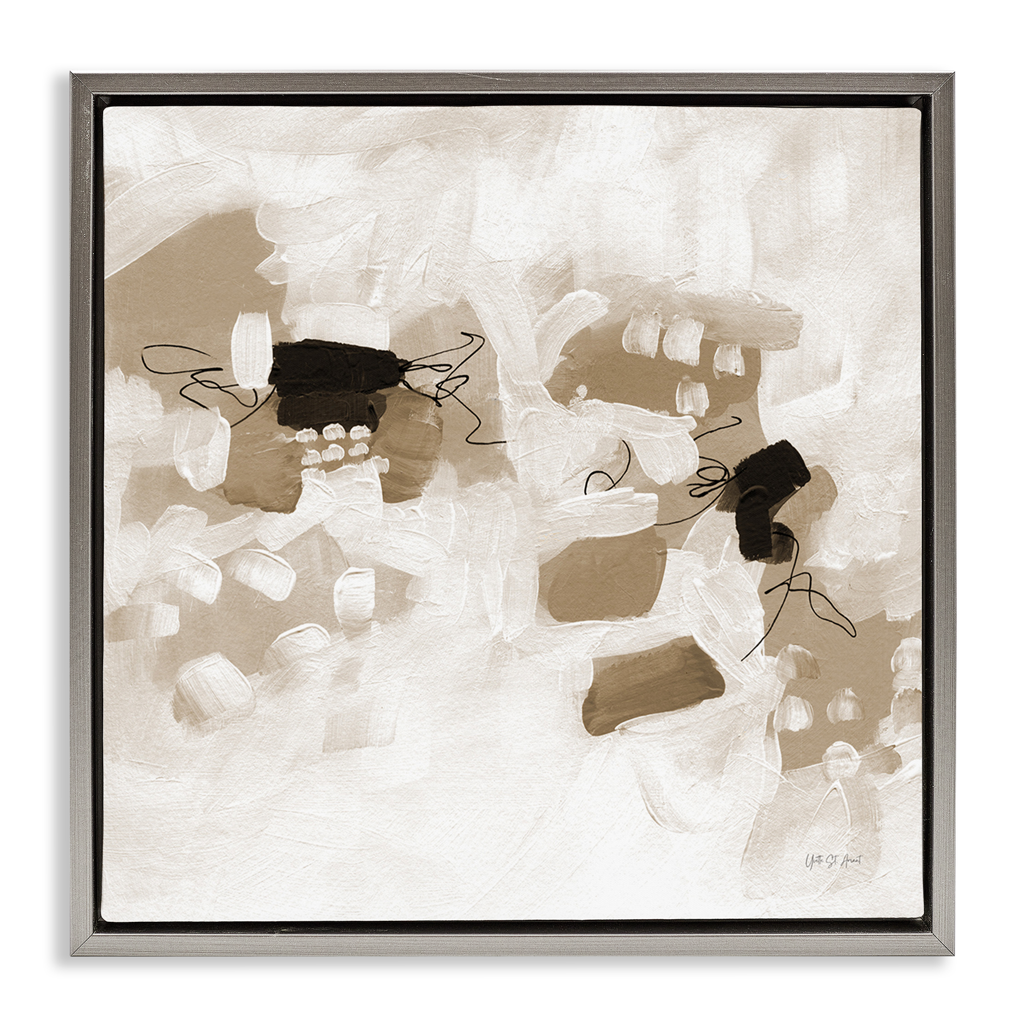 Stupell Industries Boho Classic Conservatory Abstract Painting Gray Floater Framed Canvas Art Print Wall Art, 18 x 18