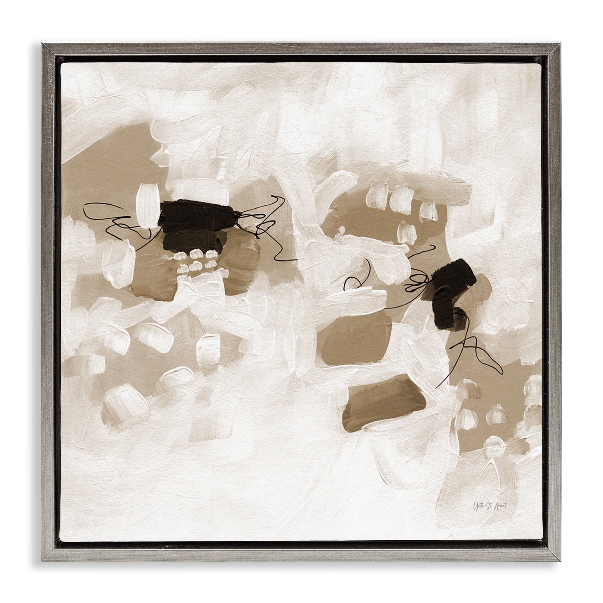 Stupell Industries Boho Classic Conservatory Abstract Painting Gray Floater Framed Canvas Art Print Wall Art, 25 x 25