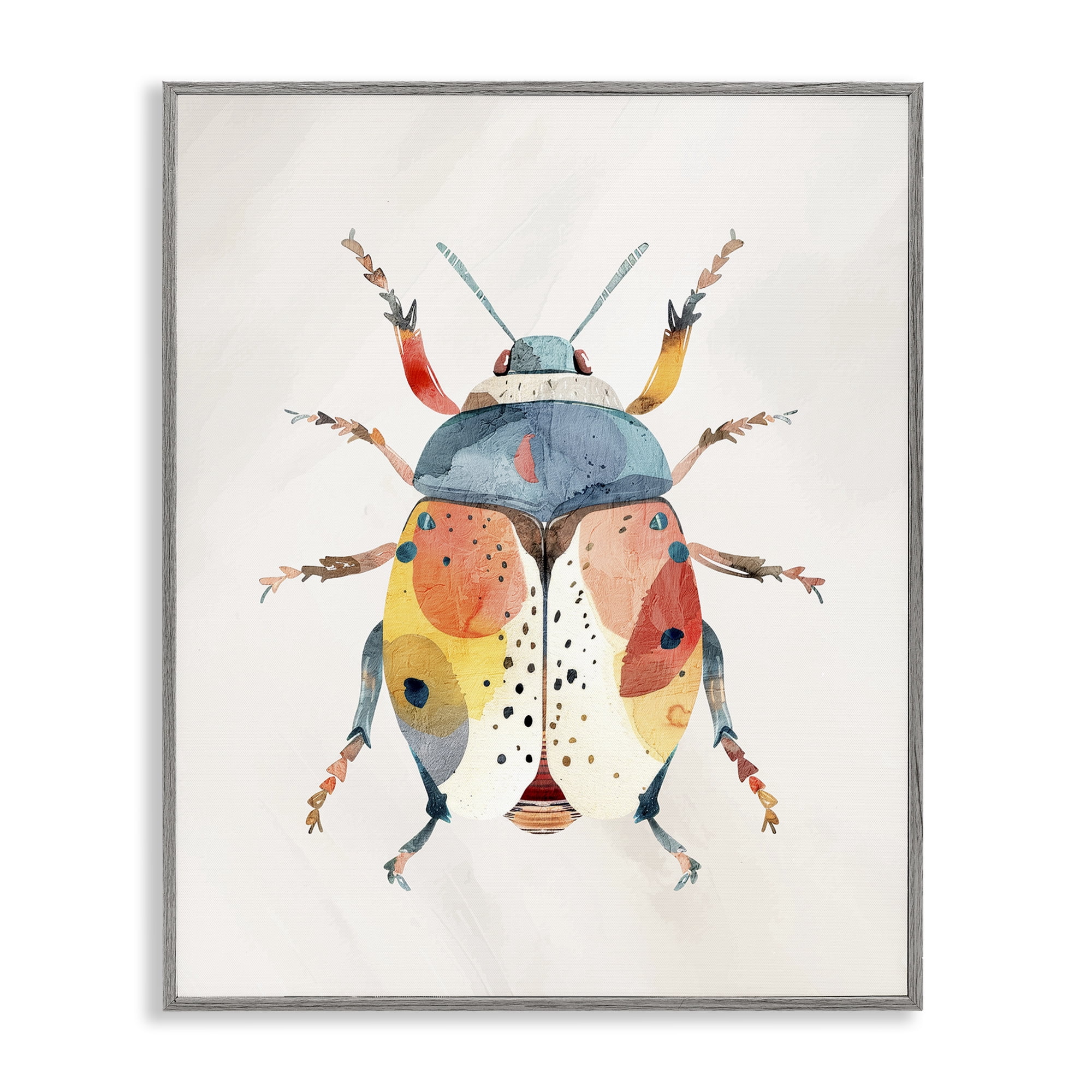 Stupell Industries Boho Colorful Beetle Gray Framed Giclee Art, design by Kim Allen