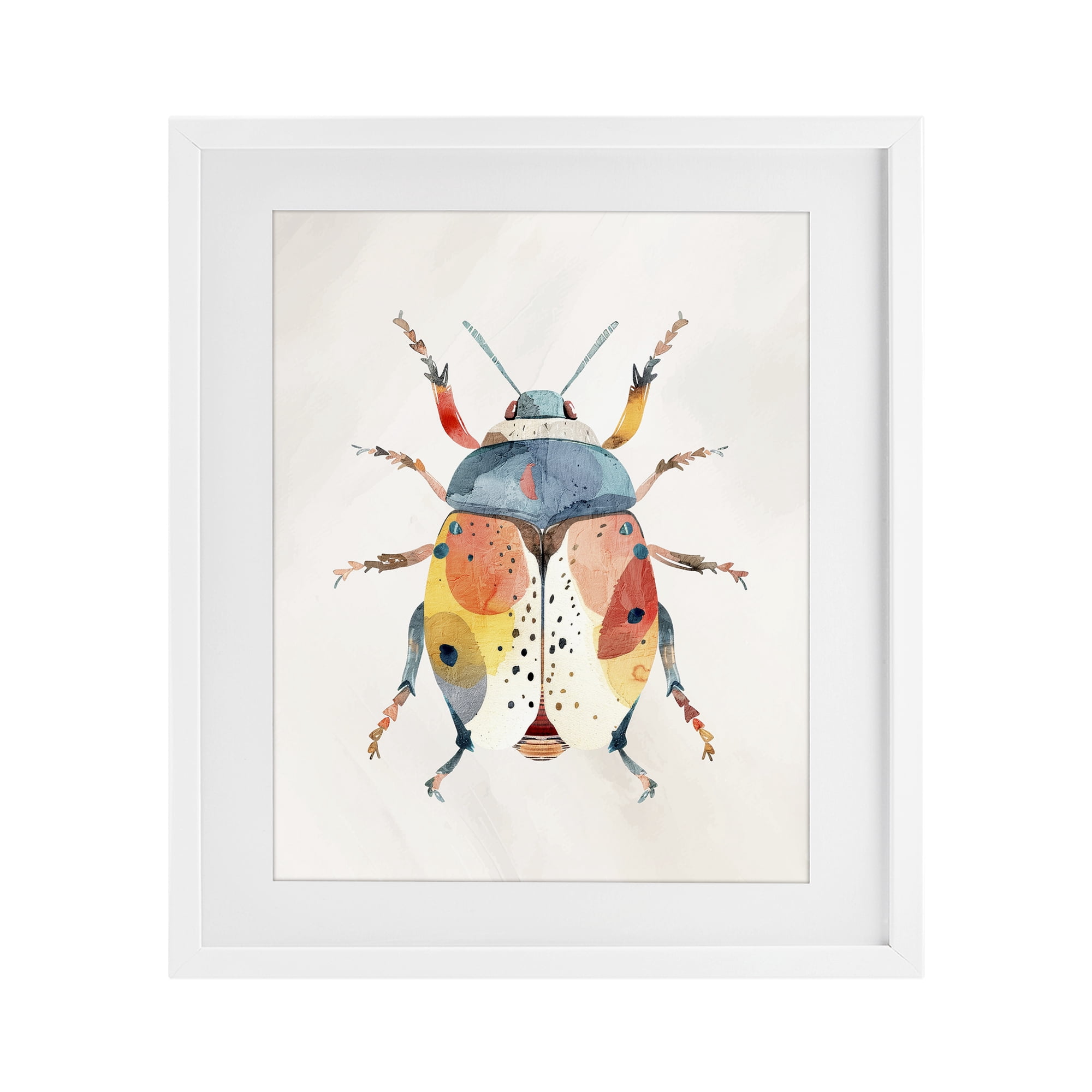 Stupell Industries Boho Colorful Beetle White Framed Print Under Glass, design by Kim Allen
