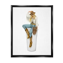 Stupell Industries Boho Cowgirl & Coffee Food & Beverage Painting Black Floater Framed Canvas Art Print Wall Art, 17 x 21