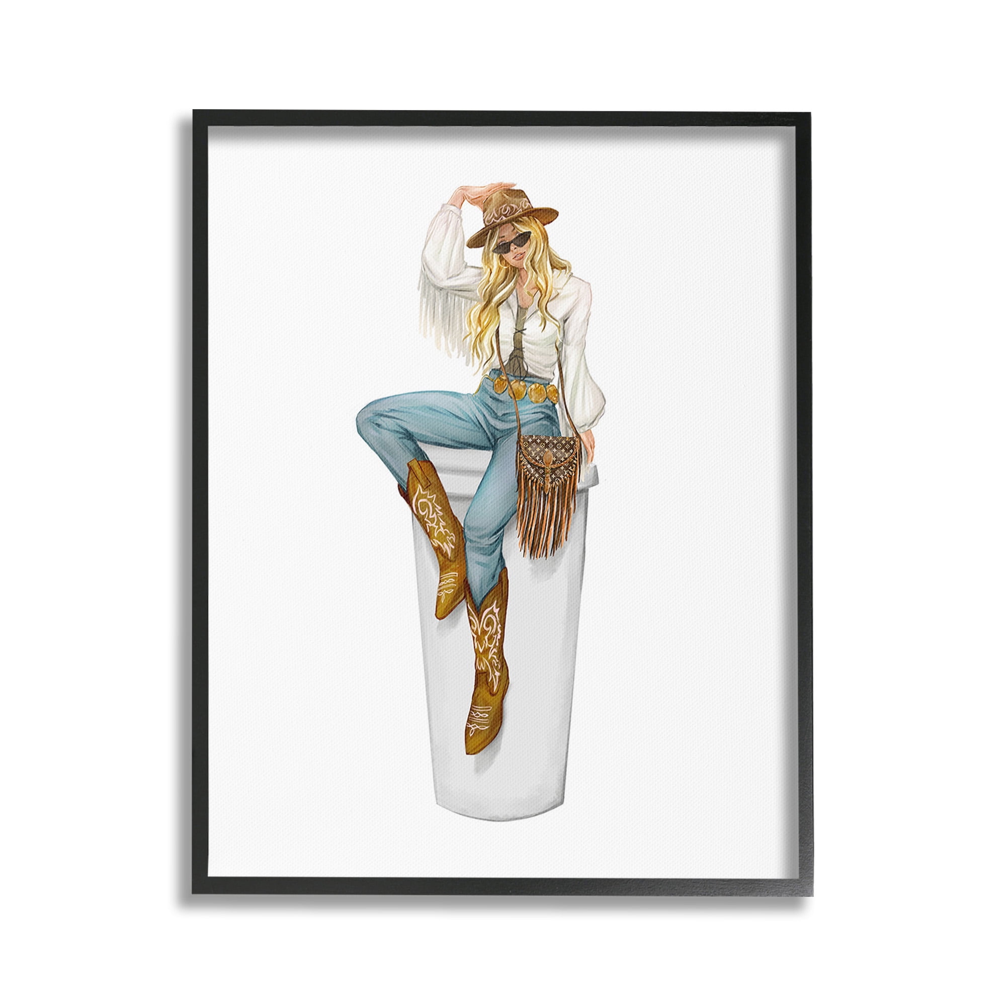 Stupell Industries Boho Cowgirl & Coffee Food & Beverage Painting Black Framed Art Print Wall Art, 24 x 30