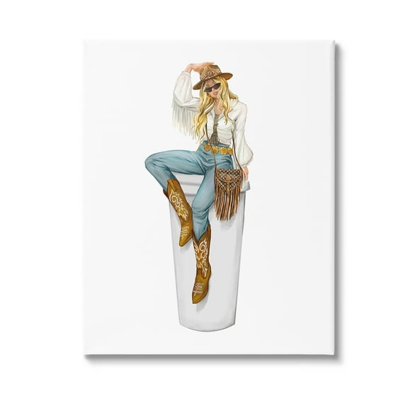 Stupell Industries Boho Cowgirl & Coffee Food & Beverage Painting Gallery Wrapped Canvas Art Print Wall Art, 16 x 20