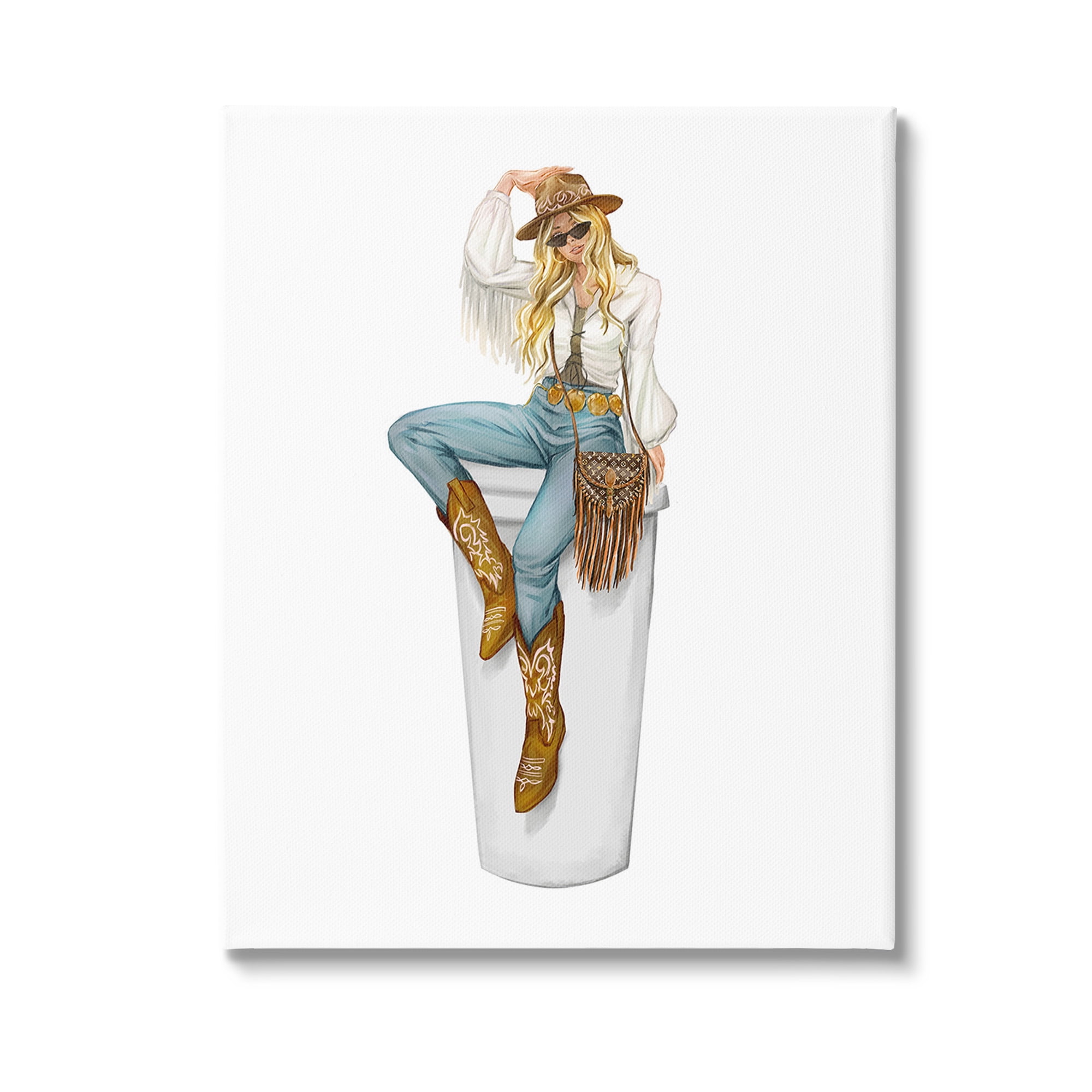 Stupell Industries Boho Cowgirl & Coffee Food & Beverage Painting Gallery Wrapped Canvas Art Print Wall Art, 24 x 30