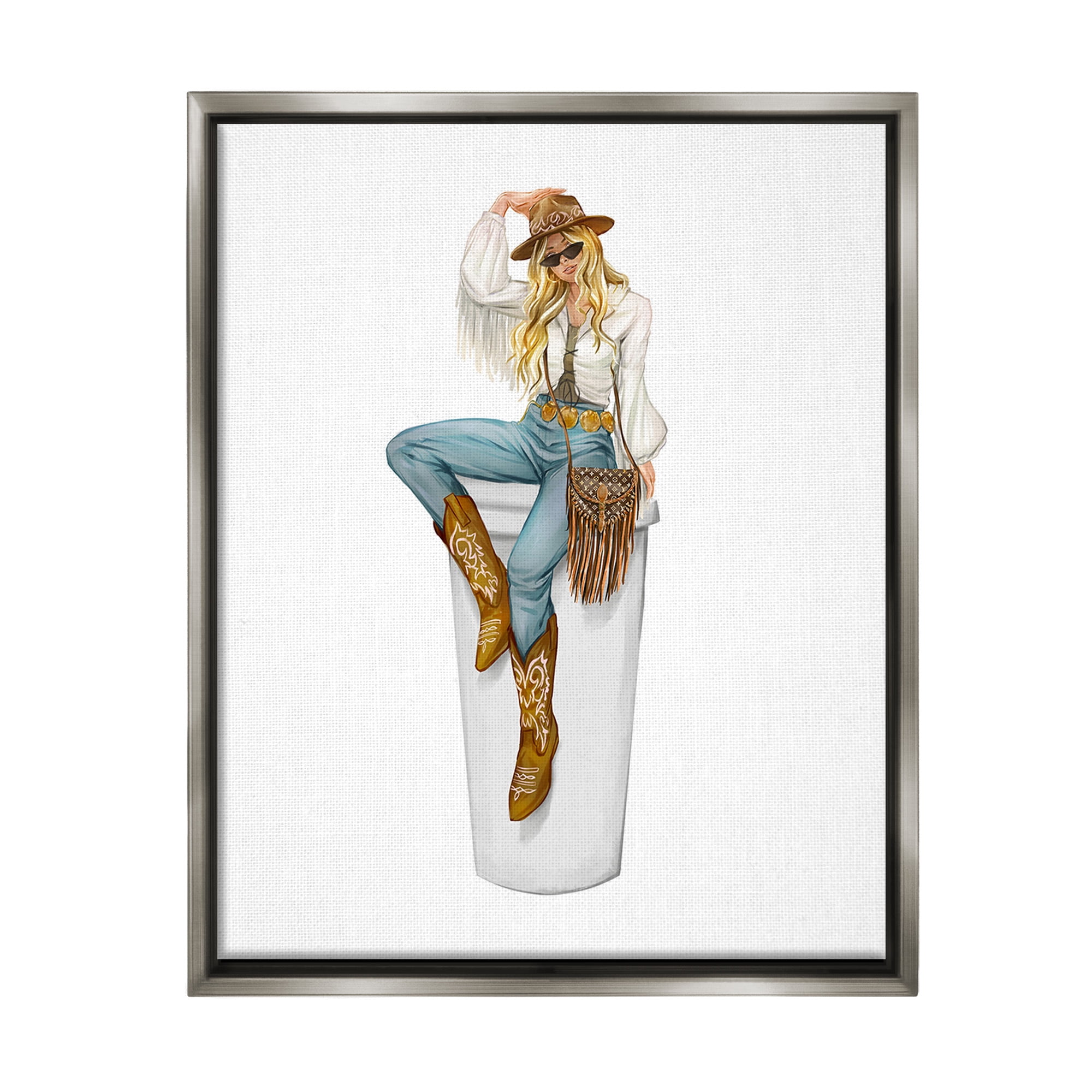 Stupell Industries Boho Cowgirl & Coffee Food & Beverage Painting Gray Floater Framed Canvas Art Print Wall Art, 25 x 31