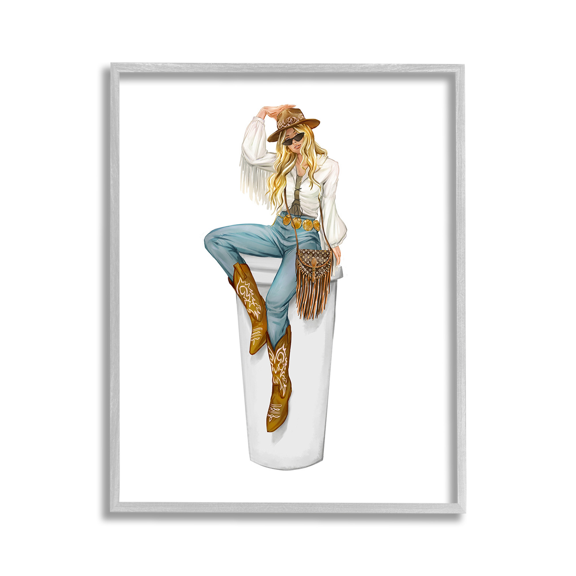 Stupell Industries Boho Cowgirl & Coffee Food & Beverage Painting Gray Framed Art Print Wall Art, 11 x 14