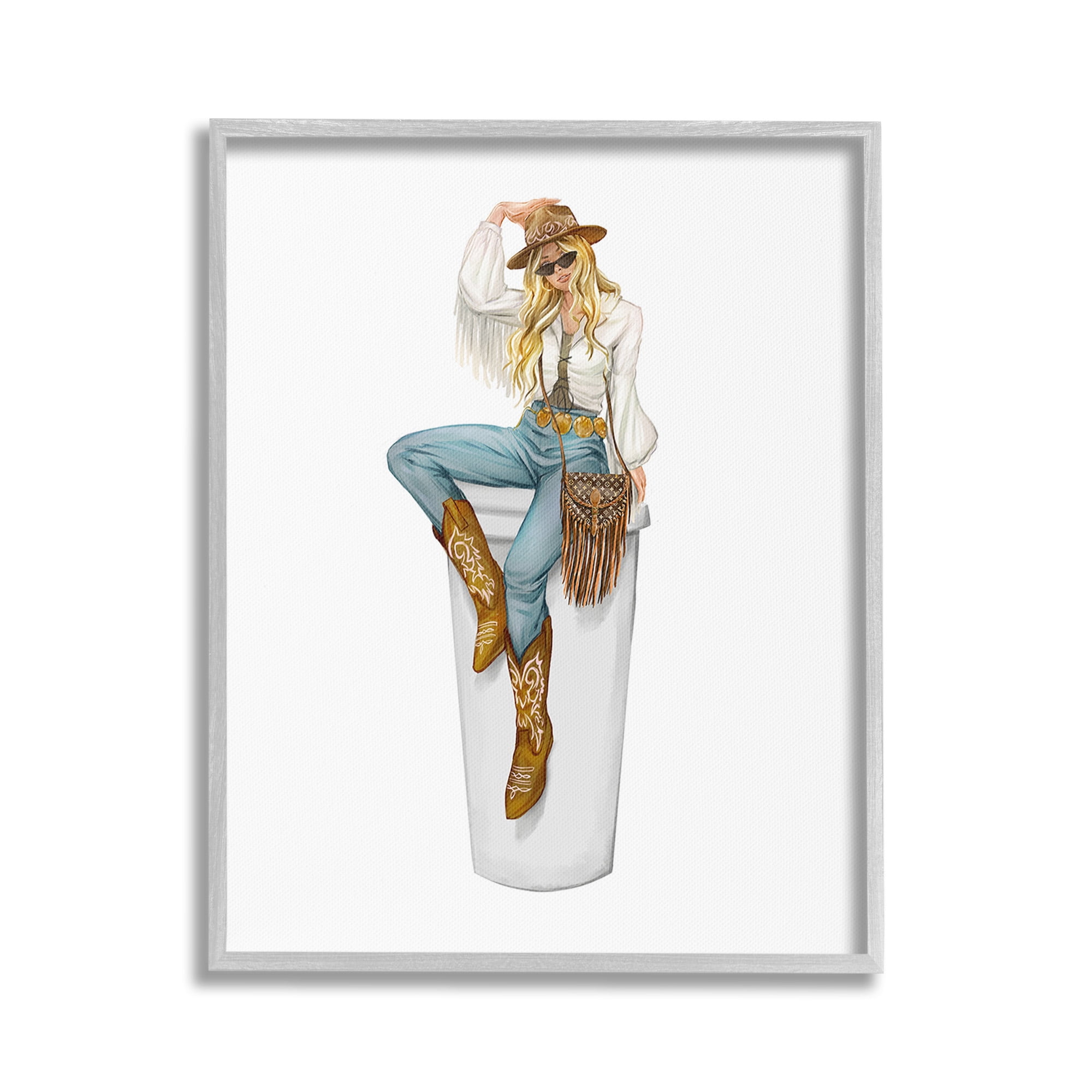 Stupell Industries Boho Cowgirl & Coffee Food & Beverage Painting Gray Framed Art Print Wall Art, 16 x 20