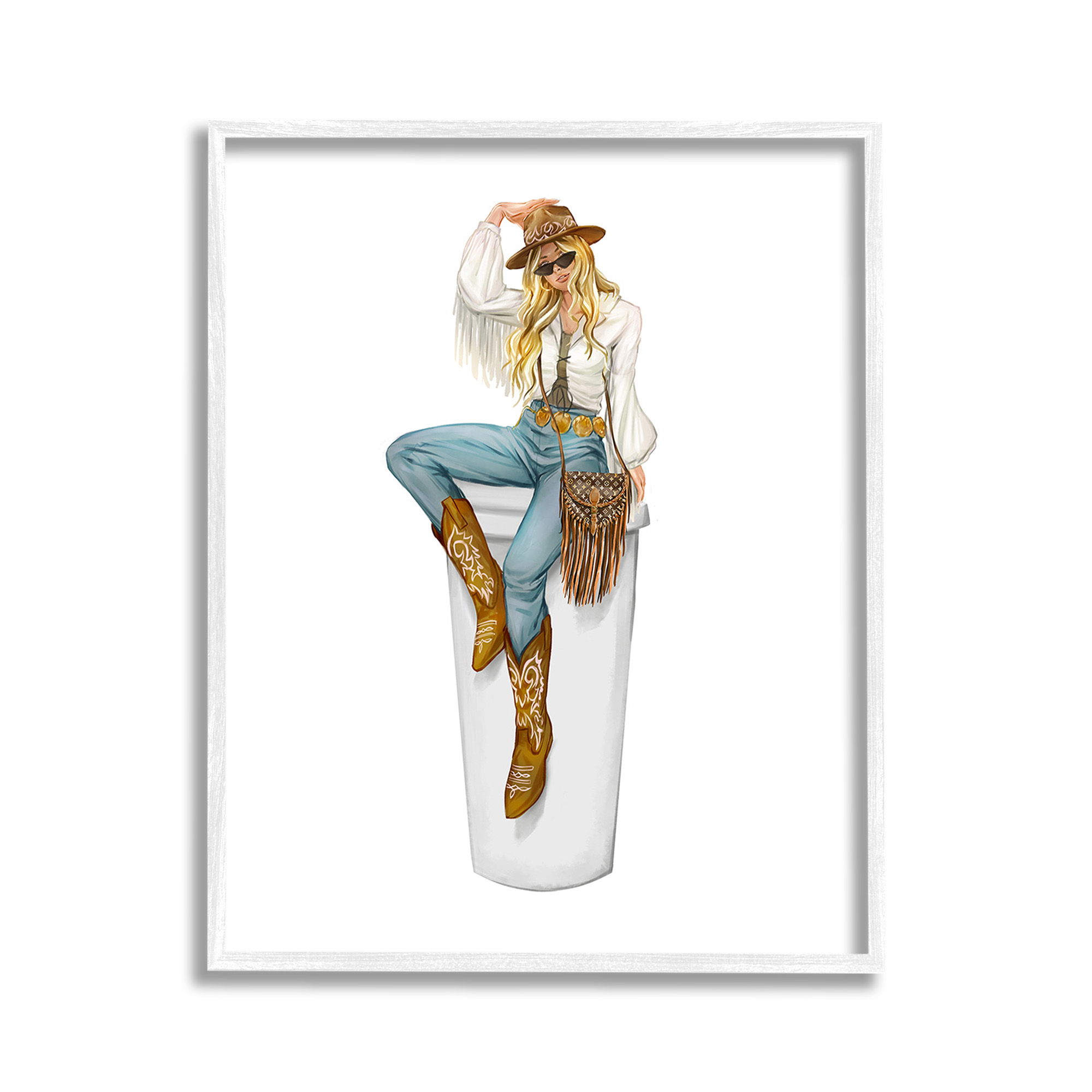 Stupell Industries Boho Cowgirl & Coffee Food & Beverage Painting White Framed Art Print Wall Art, 11 x 14