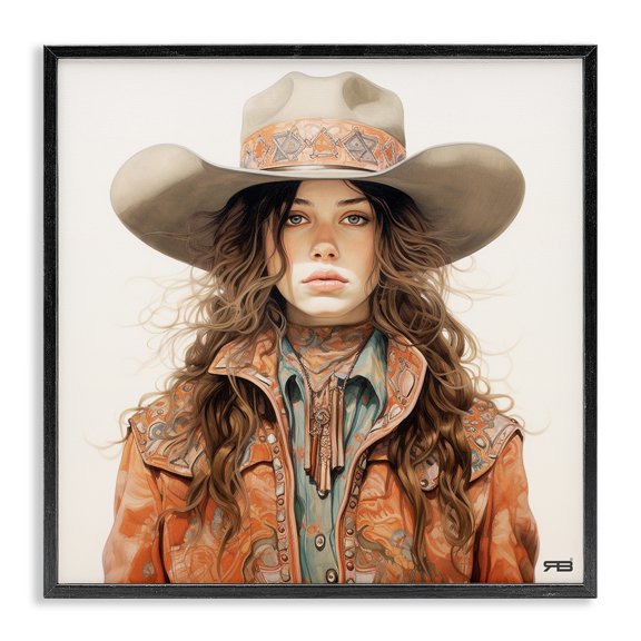 Stupell Industries Traditional Boho Cowgirl Paisley Jacket Black Framed Giclee Art, 12 x 12, by RB