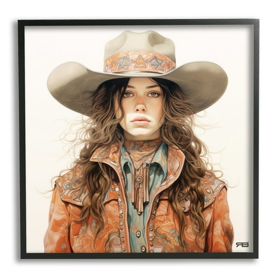 Stupell Industries Boho Cowgirl Paisley Jacket Abstract Painting Black Framed Art Print Wall Art, 24 x 24