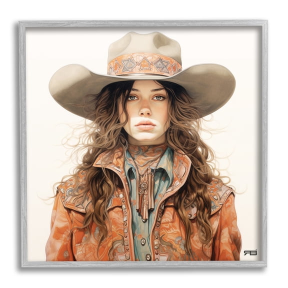 Stupell Industries Boho Cowgirl Paisley Jacket Abstract Painting Gray Framed Art Print Wall Art, 24 x 24