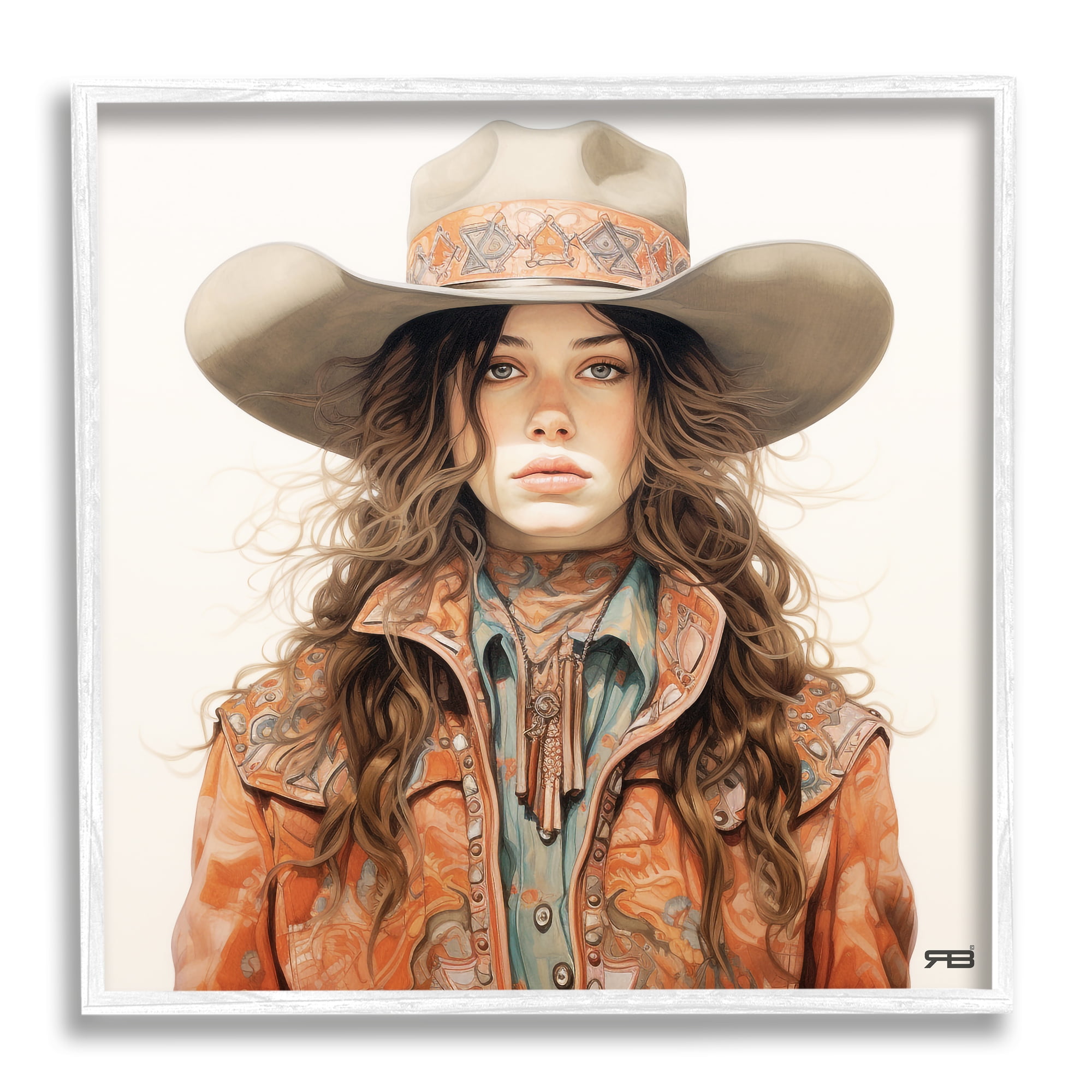 Stupell Industries Boho Cowgirl Paisley Jacket Abstract Painting White Framed Art Print Wall Art, 24 x 24