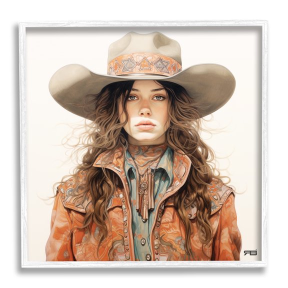 Stupell Industries Boho Cowgirl Paisley Jacket Abstract Painting White Framed Art Print Wall Art, 24 x 24