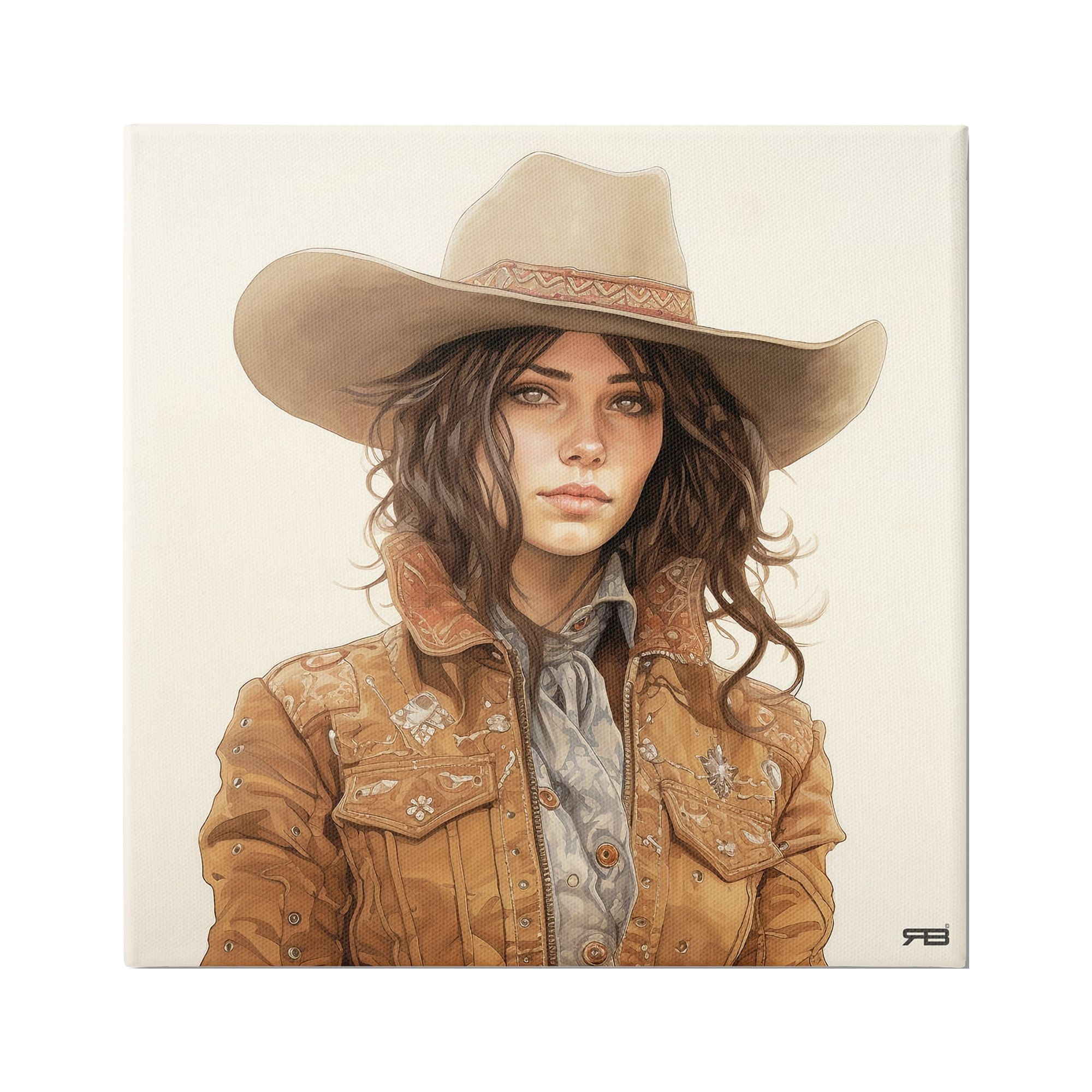 Stupell Industries Boho Cowgirl on Beige Abstract Painting Gallery Wrapped Canvas Art Print Wall Art, 17 x 17