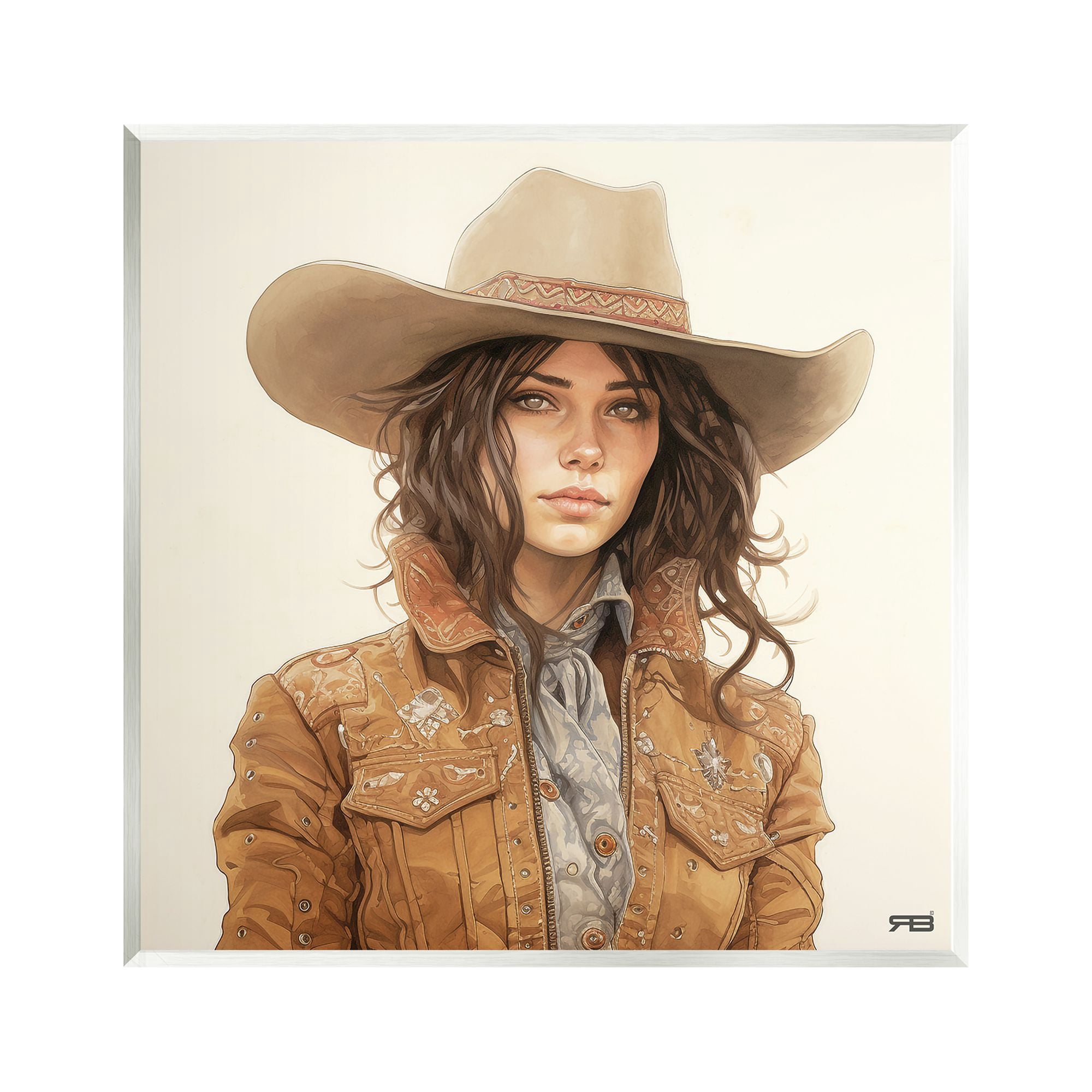 Stupell Industries Boho Cowgirl on Beige Abstract Painting Unframed Art Print Wall Art, 12 x 12