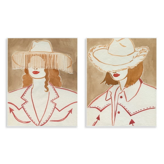 Stupell Industries Boho Cowgirls in Hats People Painting Unframed Art Print Wall Art, 11 x 14, Set of 2