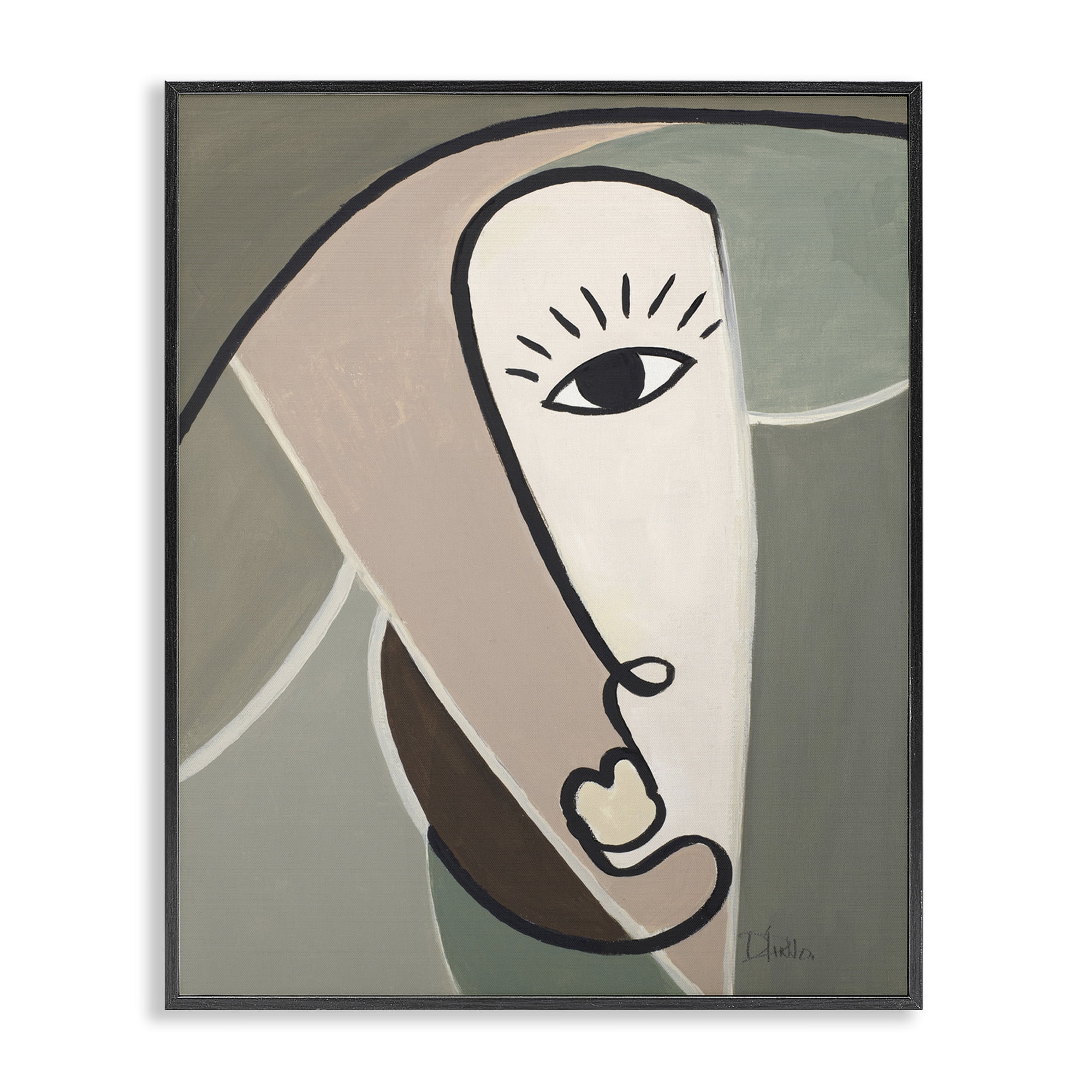 Stupell Industries Boho Cubism Face Abstract Painting Black Framed Art Print Wall Art, 16 x 20